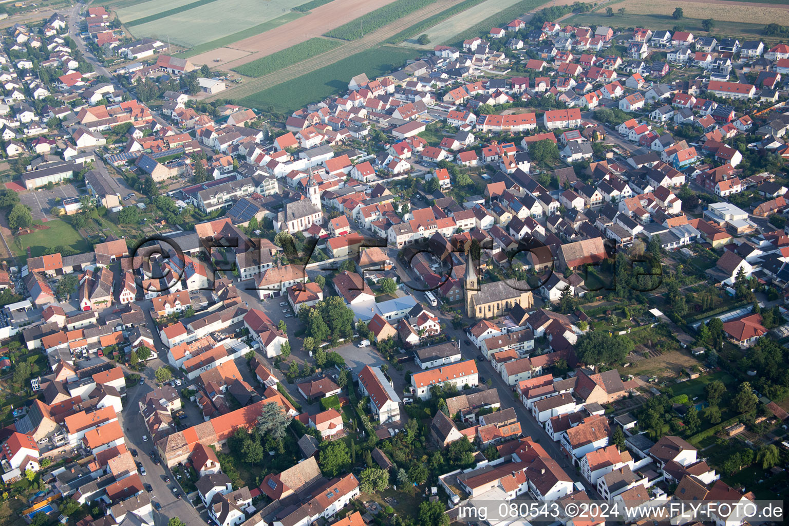 Oblique view of District Mechtersheim in Römerberg in the state Rhineland-Palatinate, Germany