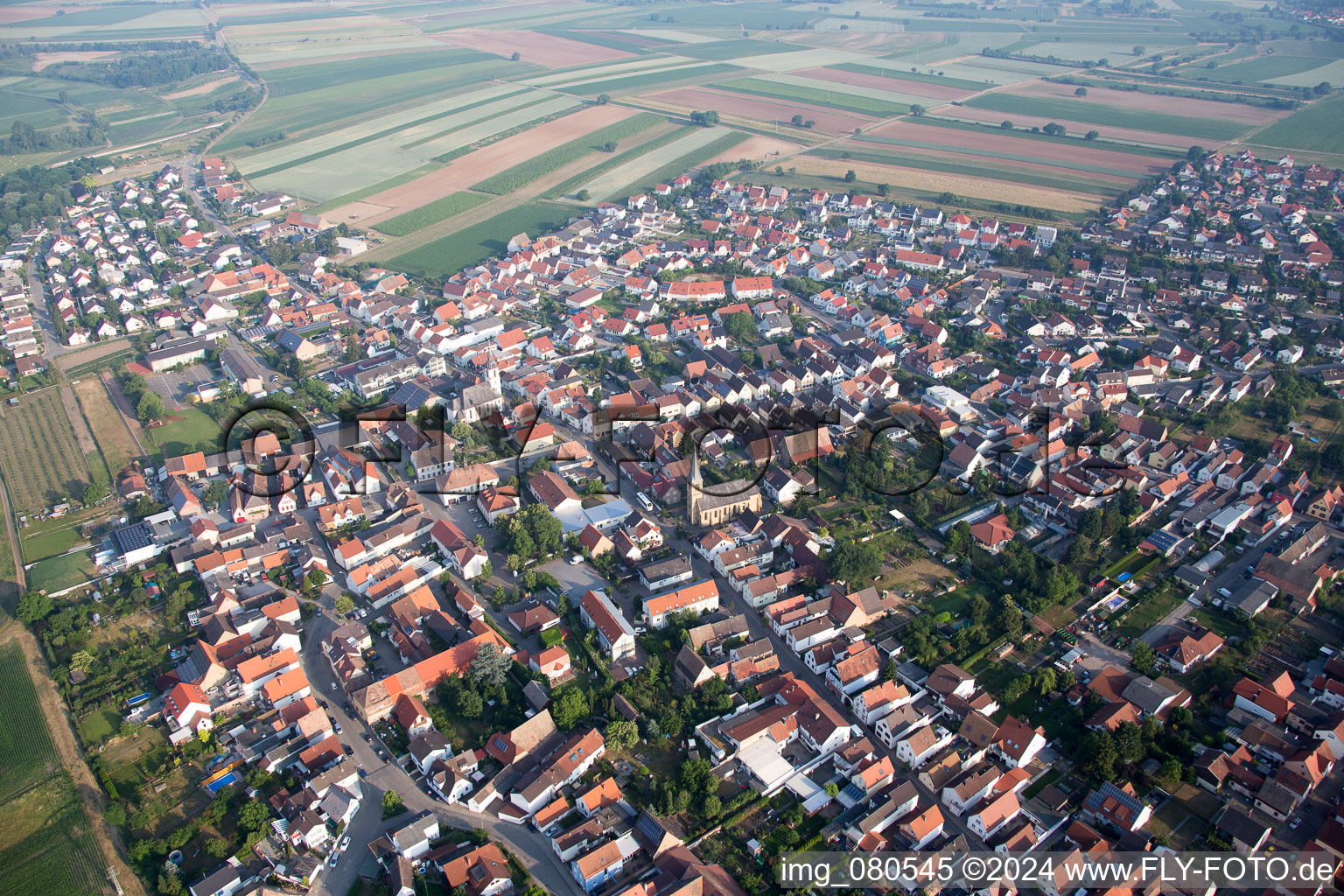 District Mechtersheim in Römerberg in the state Rhineland-Palatinate, Germany from above