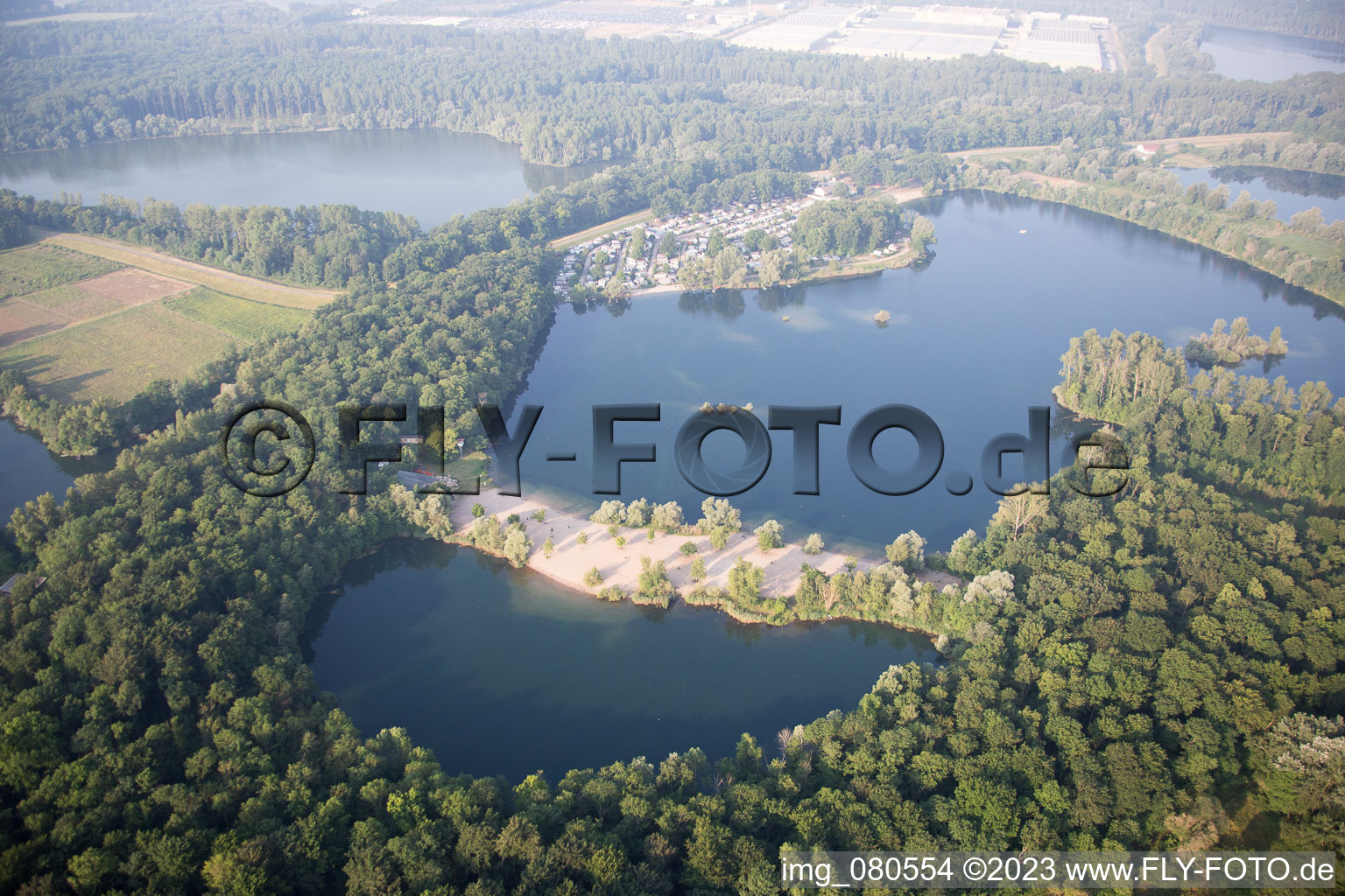 Aerial photograpy of Local recreation area in Lingenfeld in the state Rhineland-Palatinate, Germany