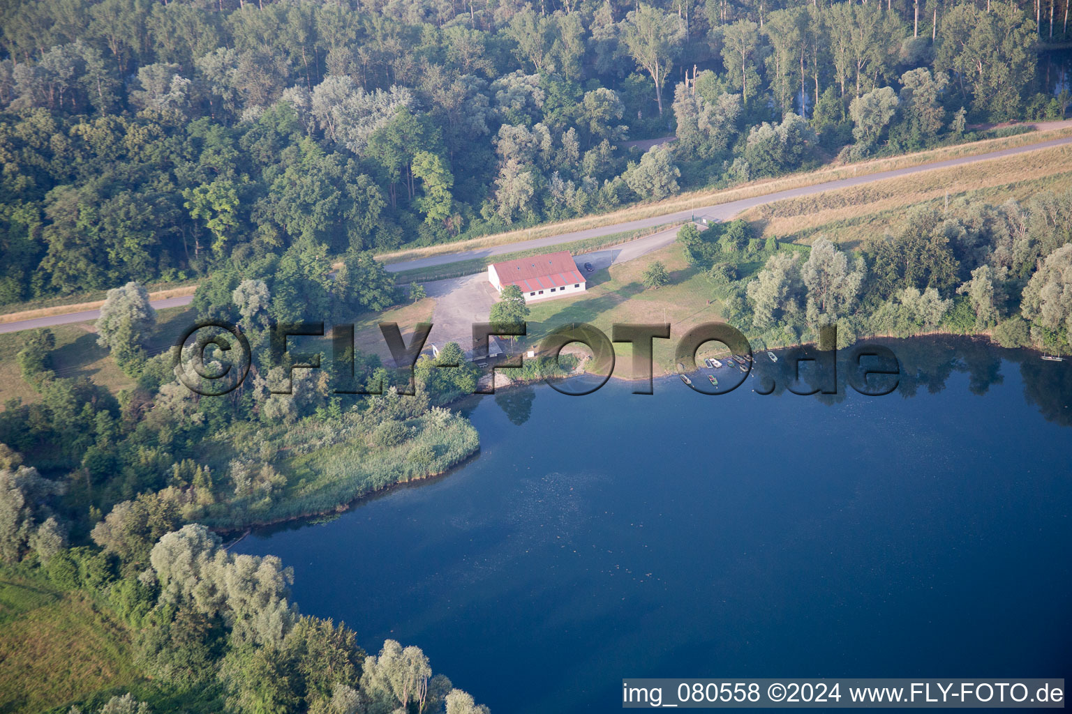 Aerial view of Fishing club Lingenfeld in Lingenfeld in the state Rhineland-Palatinate, Germany