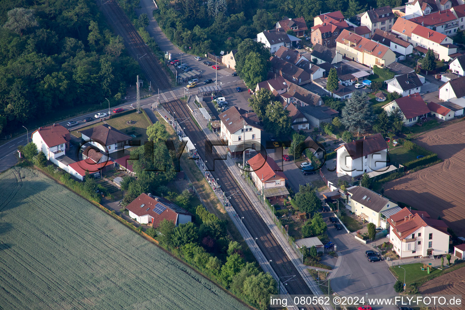 Aerial view of Lingenfeld in the state Rhineland-Palatinate, Germany