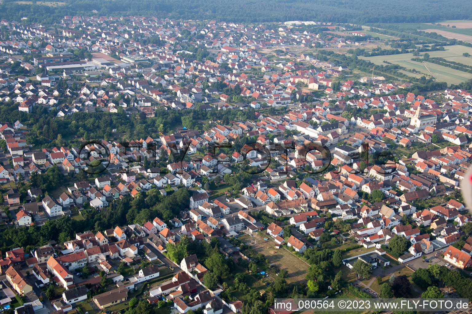 Aerial photograpy of Lingenfeld in the state Rhineland-Palatinate, Germany