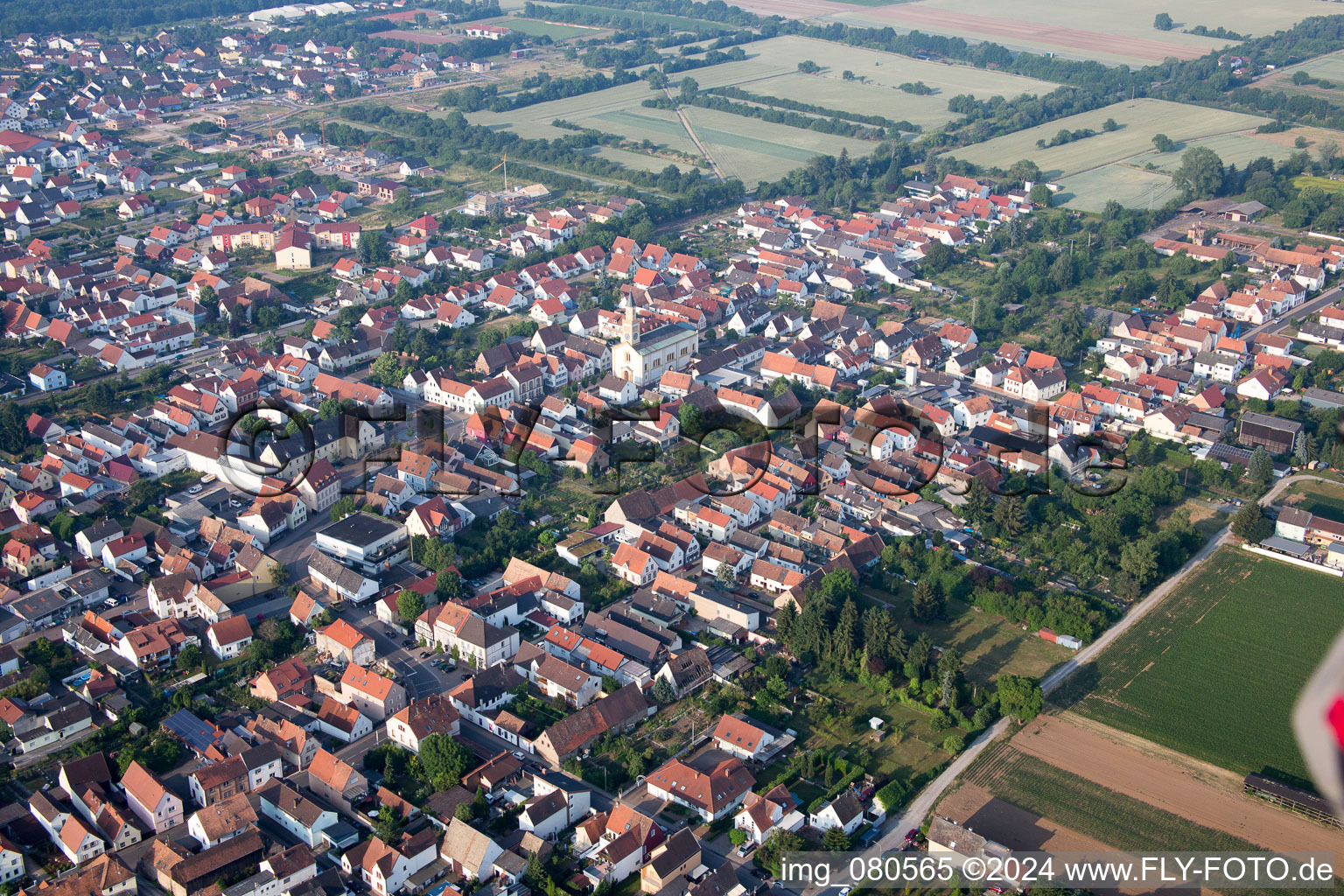 Oblique view of Lingenfeld in the state Rhineland-Palatinate, Germany