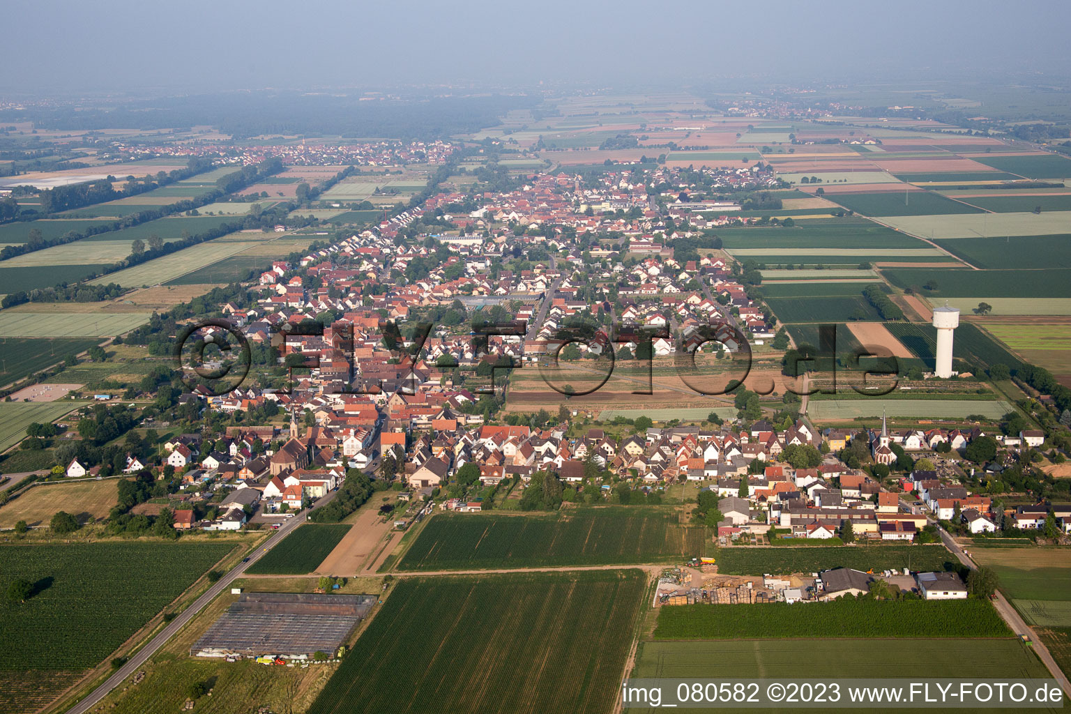 Aerial view of Lustadt in the state Rhineland-Palatinate, Germany