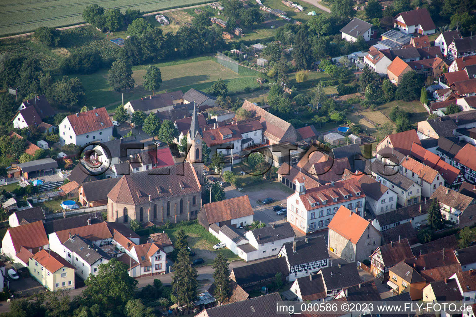 Aerial photograpy of Lustadt in the state Rhineland-Palatinate, Germany