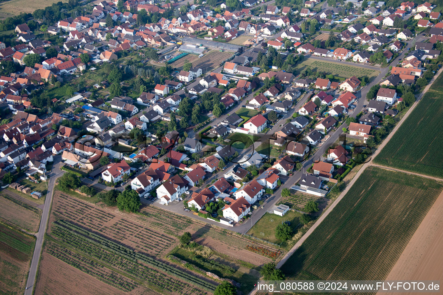 Oblique view of Lustadt in the state Rhineland-Palatinate, Germany