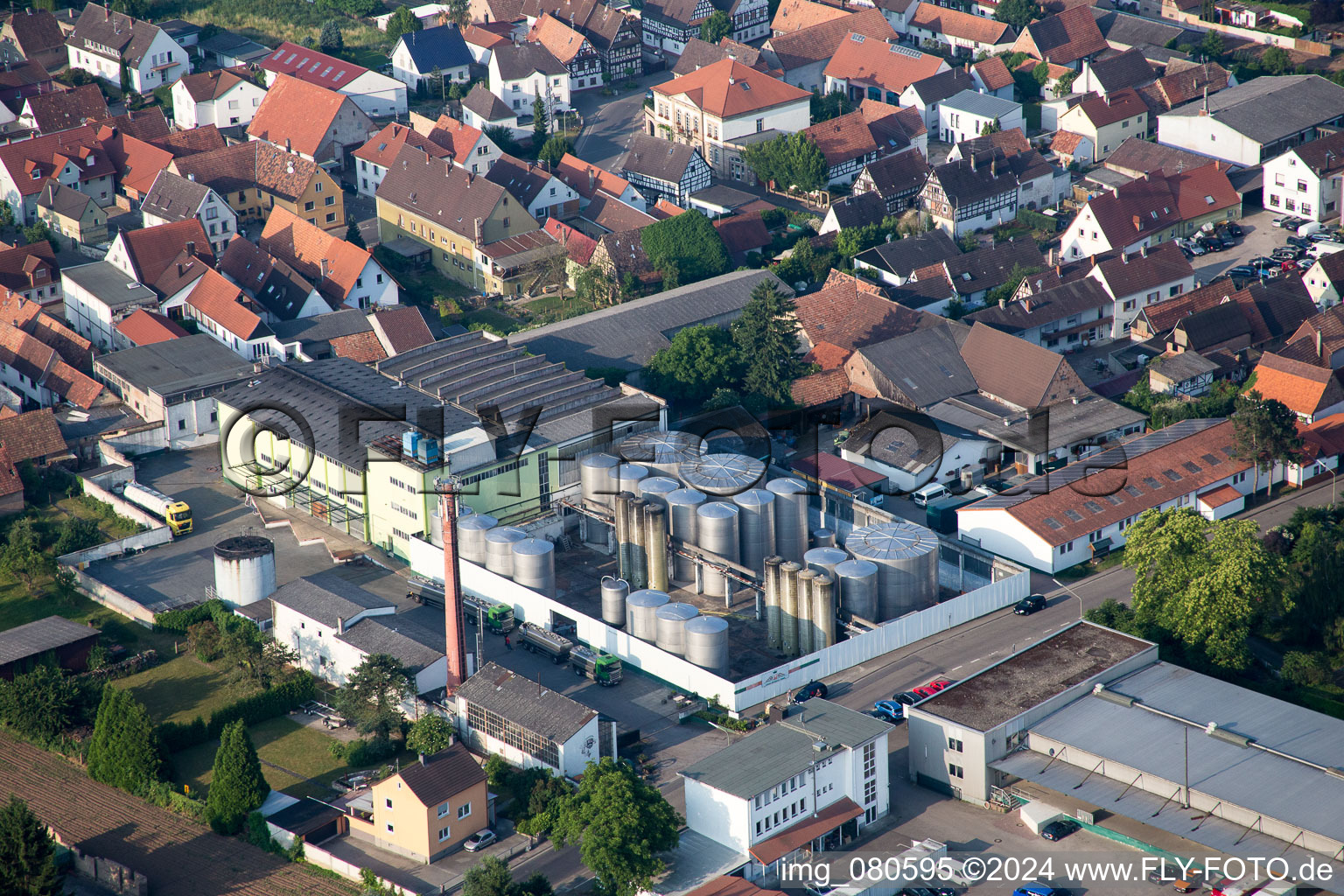 Building and production halls on the premises in Lustadt in the state Rhineland-Palatinate, Germany