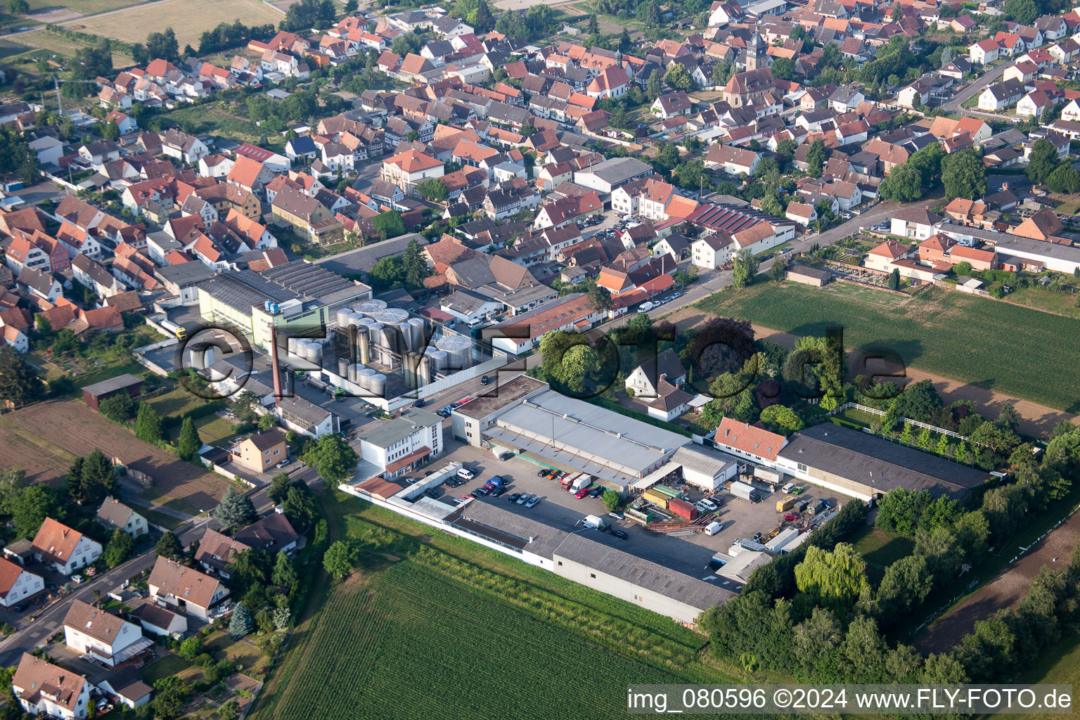 Building and production halls on the premises in Lustadt in the state Rhineland-Palatinate, Germany