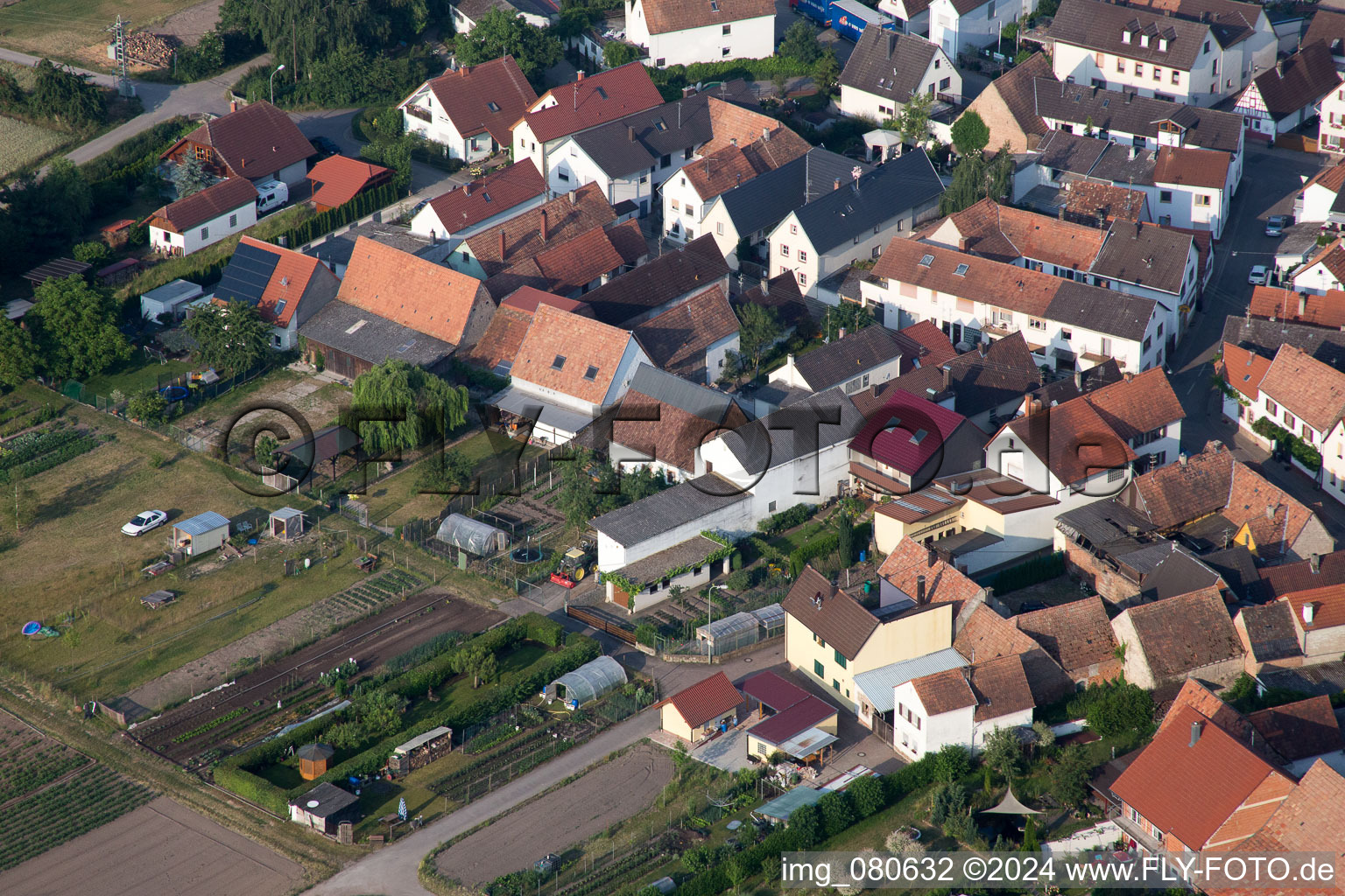 Zeiskam in the state Rhineland-Palatinate, Germany seen from a drone