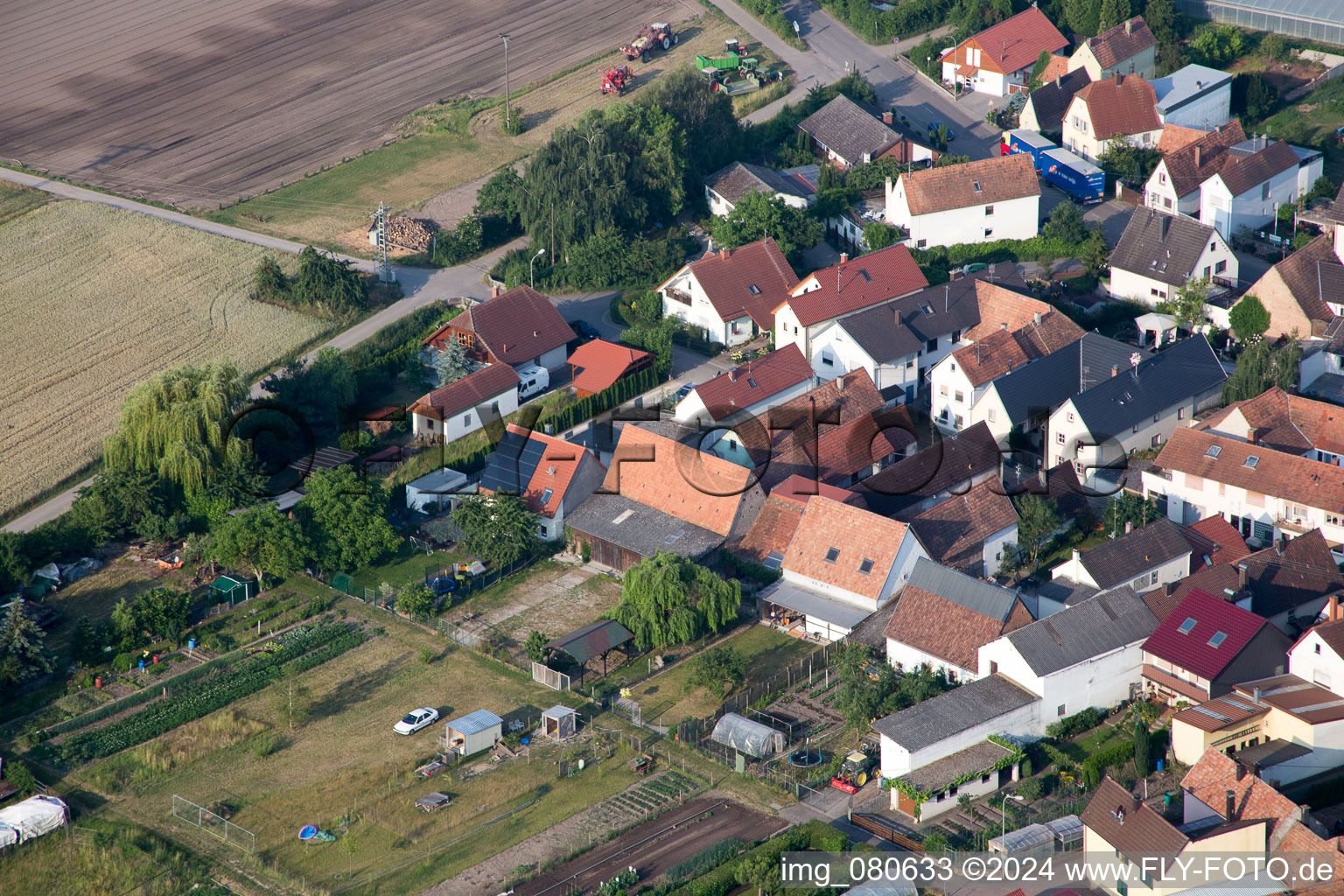 Aerial view of Zeiskam in the state Rhineland-Palatinate, Germany