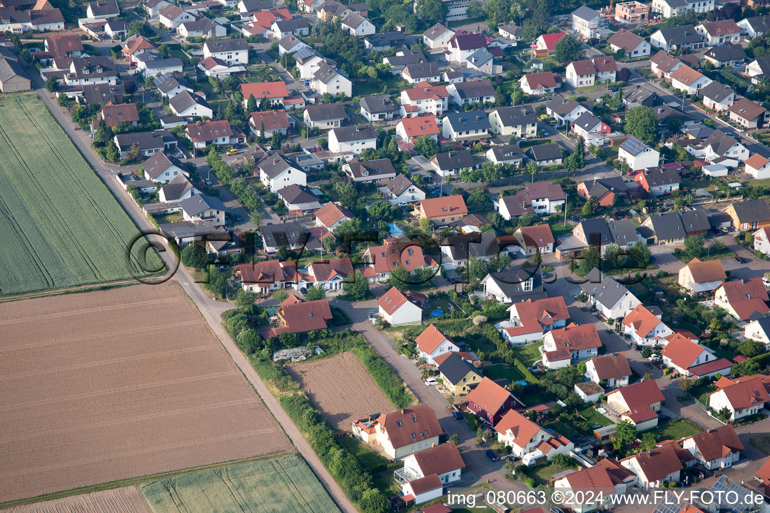 Oblique view of Ottersheim bei Landau in the state Rhineland-Palatinate, Germany