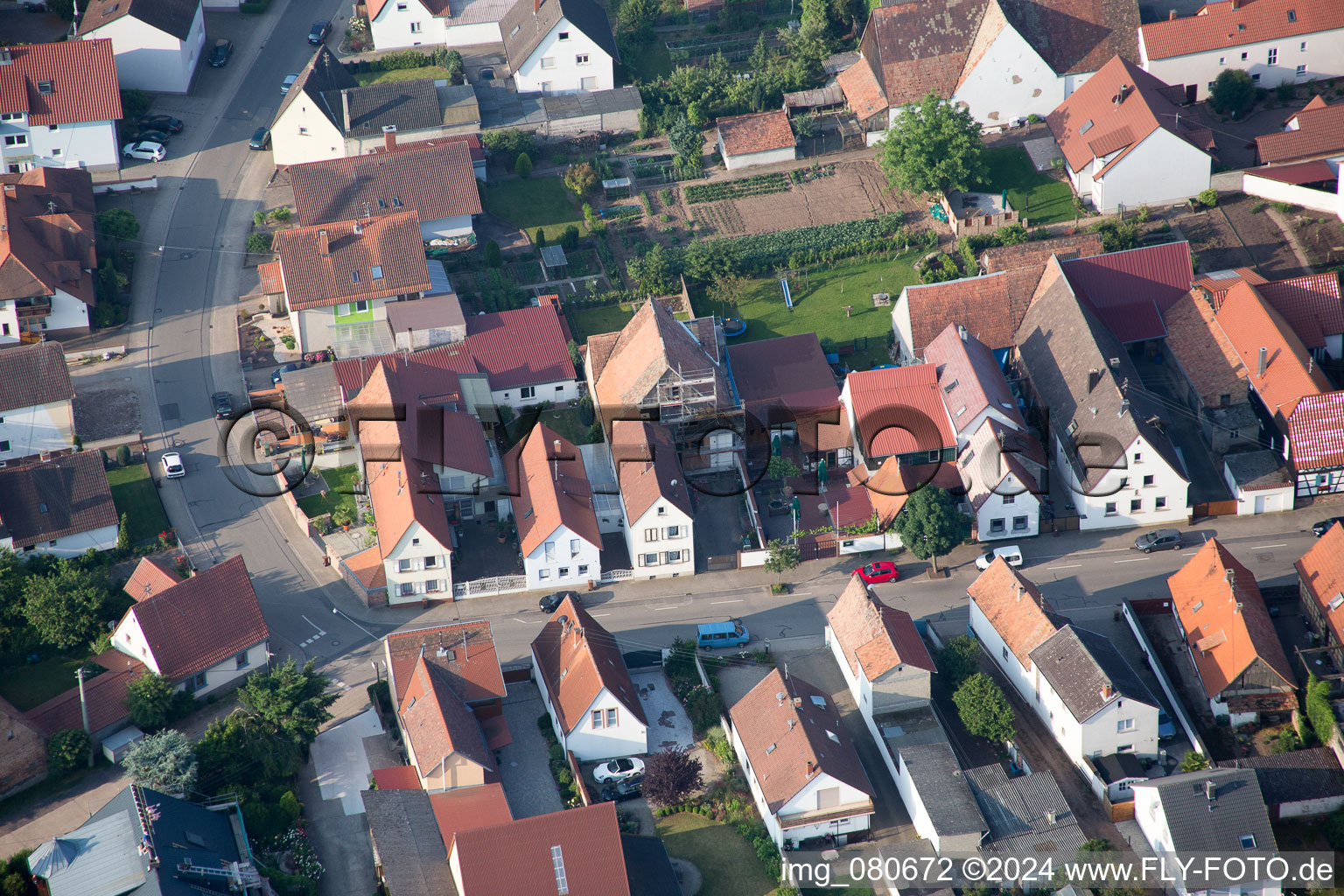 Drone recording of Ottersheim bei Landau in the state Rhineland-Palatinate, Germany