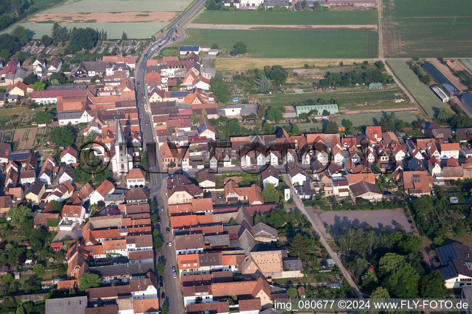 Ottersheim bei Landau in the state Rhineland-Palatinate, Germany seen from a drone