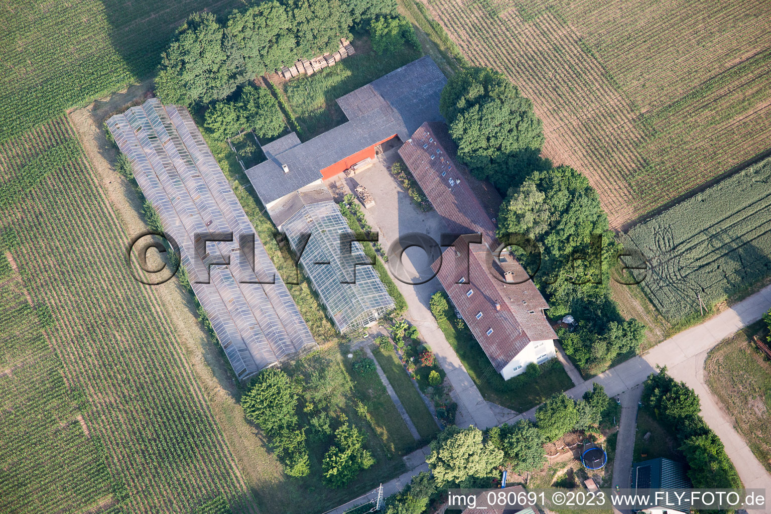 Drone recording of Ottersheim bei Landau in the state Rhineland-Palatinate, Germany