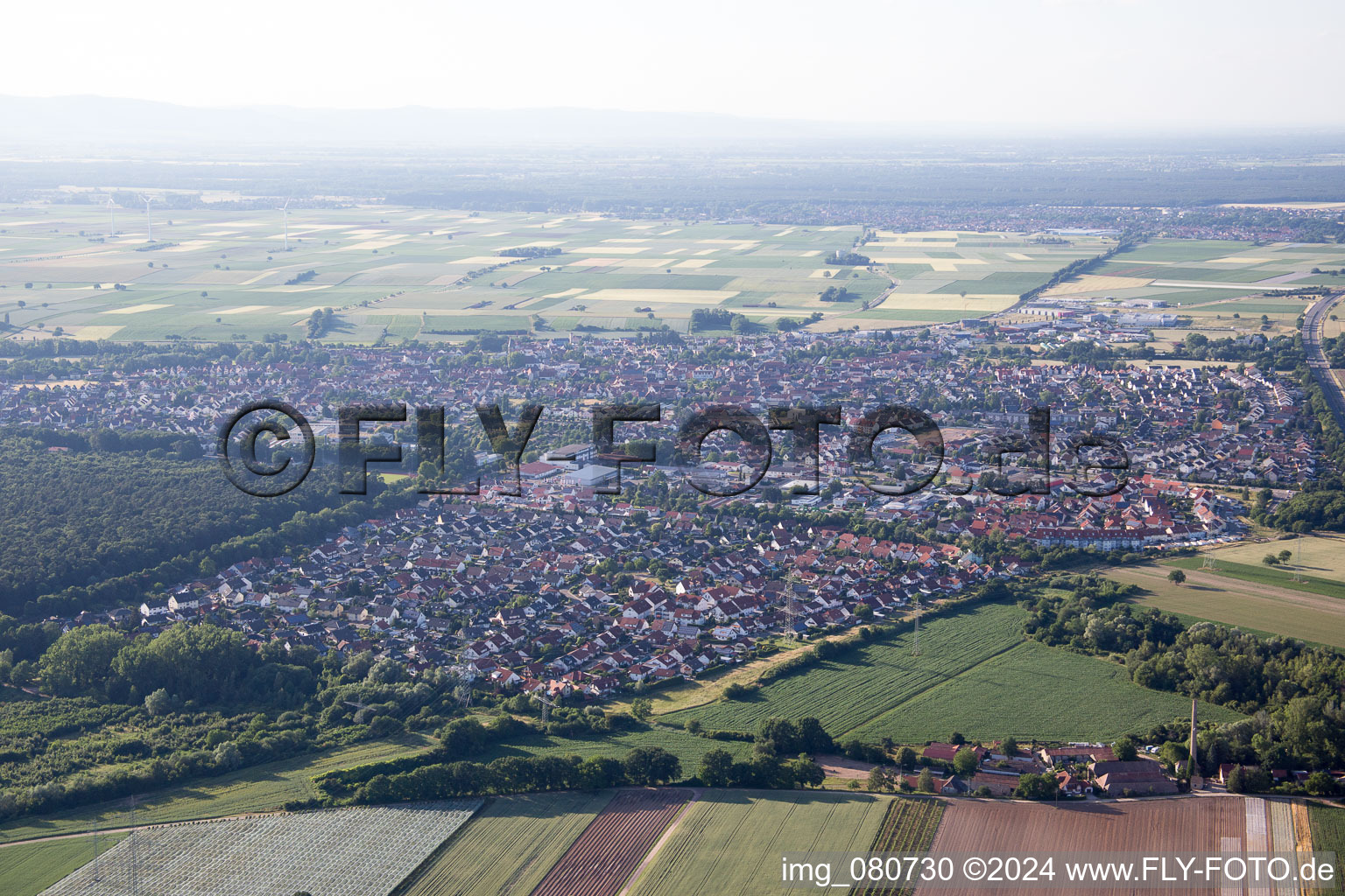 Rülzheim in the state Rhineland-Palatinate, Germany from above