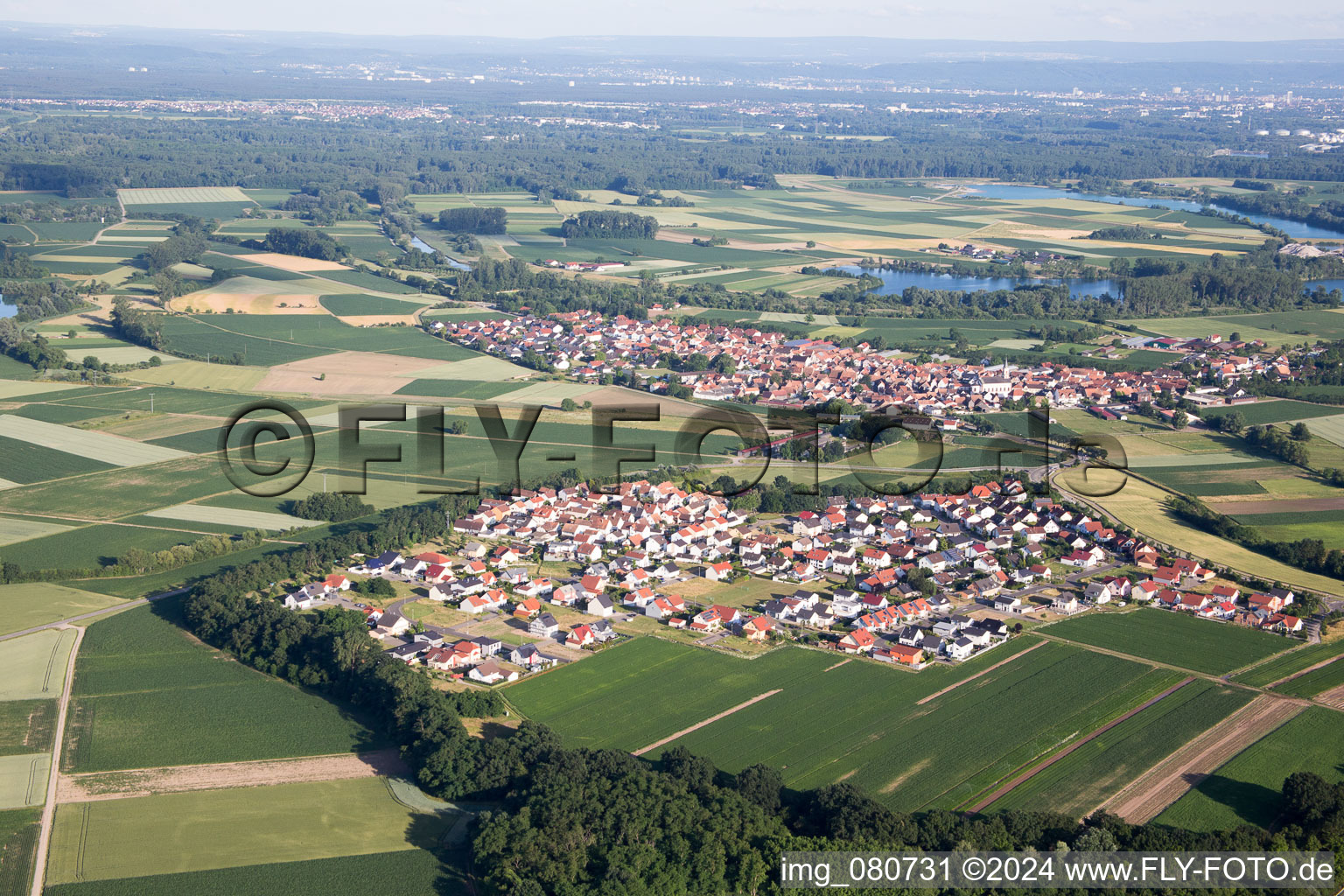 Drone image of District Hardtwald in Neupotz in the state Rhineland-Palatinate, Germany