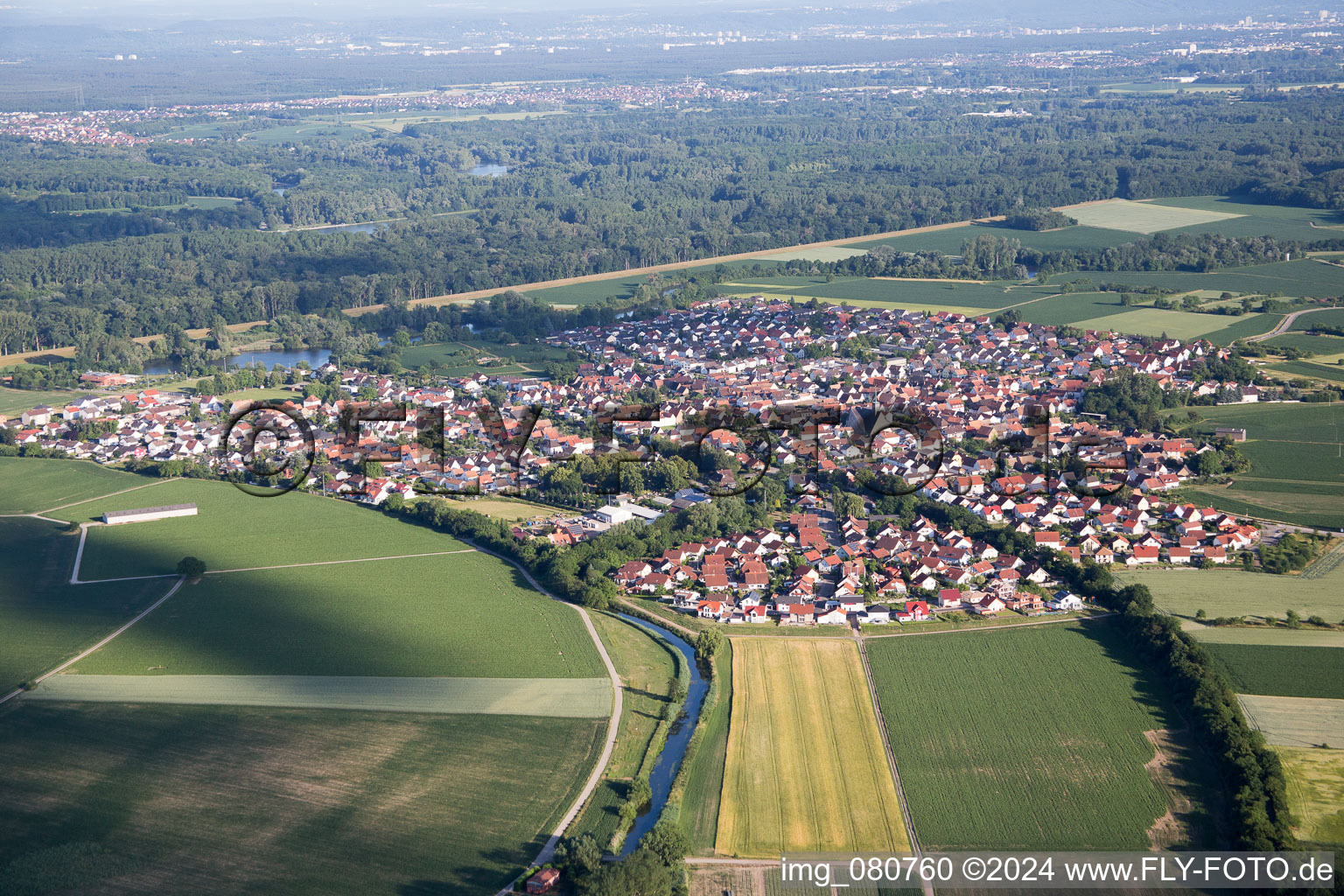 Oblique view of Leimersheim in the state Rhineland-Palatinate, Germany