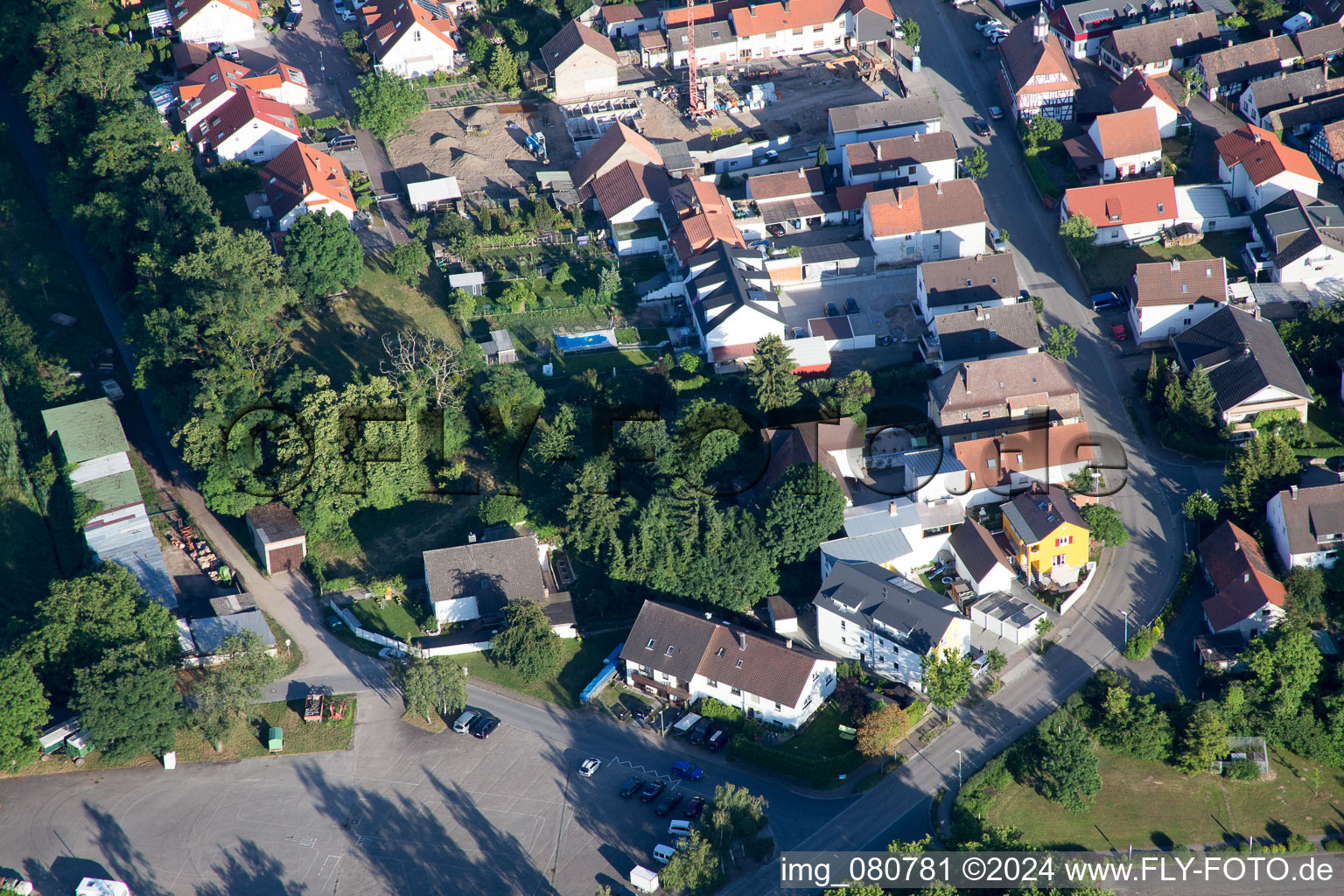 Aerial view of District Leopoldshafen in Eggenstein-Leopoldshafen in the state Baden-Wuerttemberg, Germany