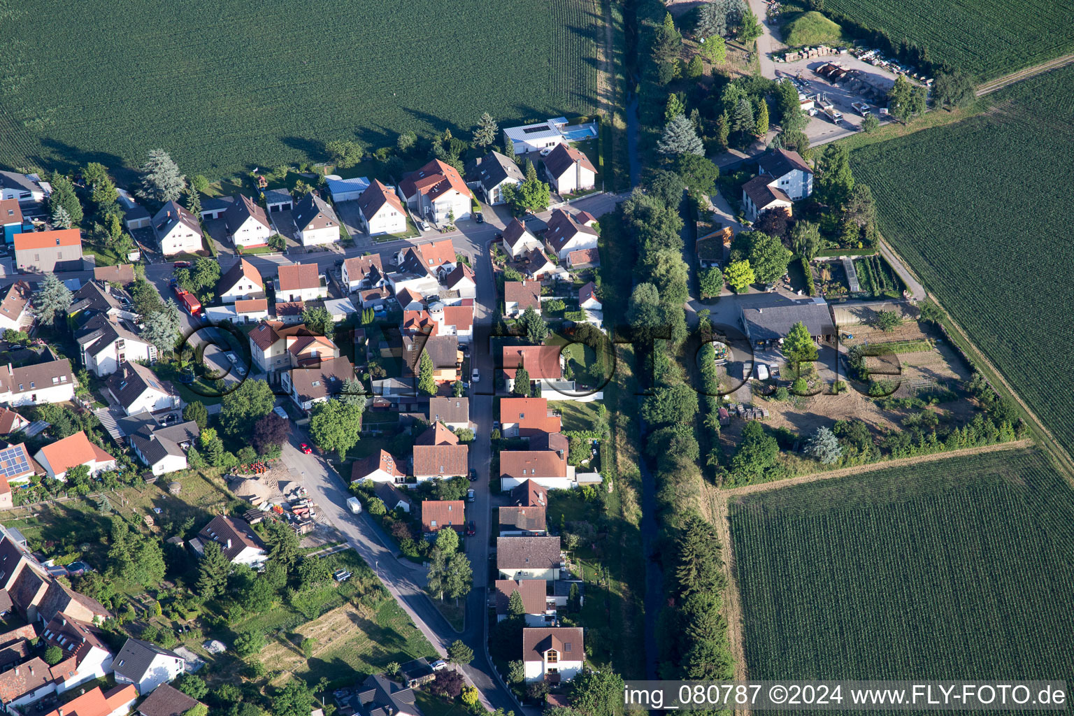 Aerial photograpy of District Leopoldshafen in Eggenstein-Leopoldshafen in the state Baden-Wuerttemberg, Germany