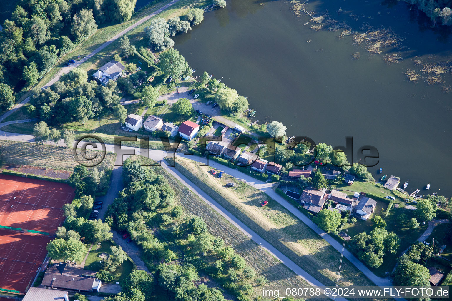 Oblique view of District Leopoldshafen in Eggenstein-Leopoldshafen in the state Baden-Wuerttemberg, Germany