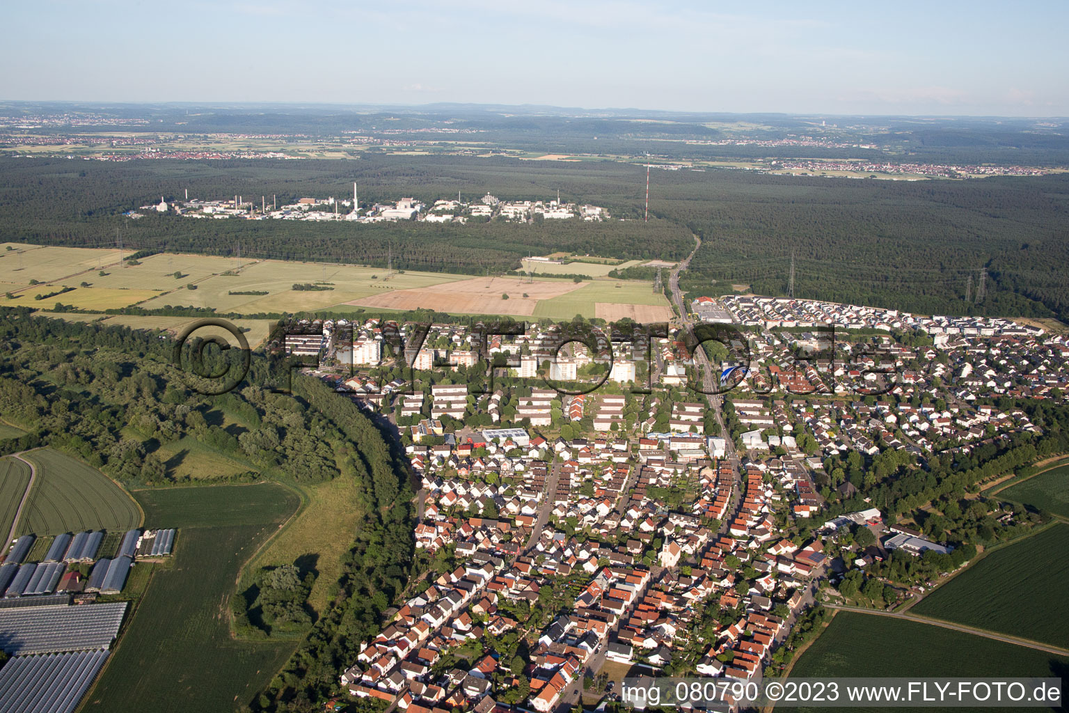 District Leopoldshafen in Eggenstein-Leopoldshafen in the state Baden-Wuerttemberg, Germany out of the air