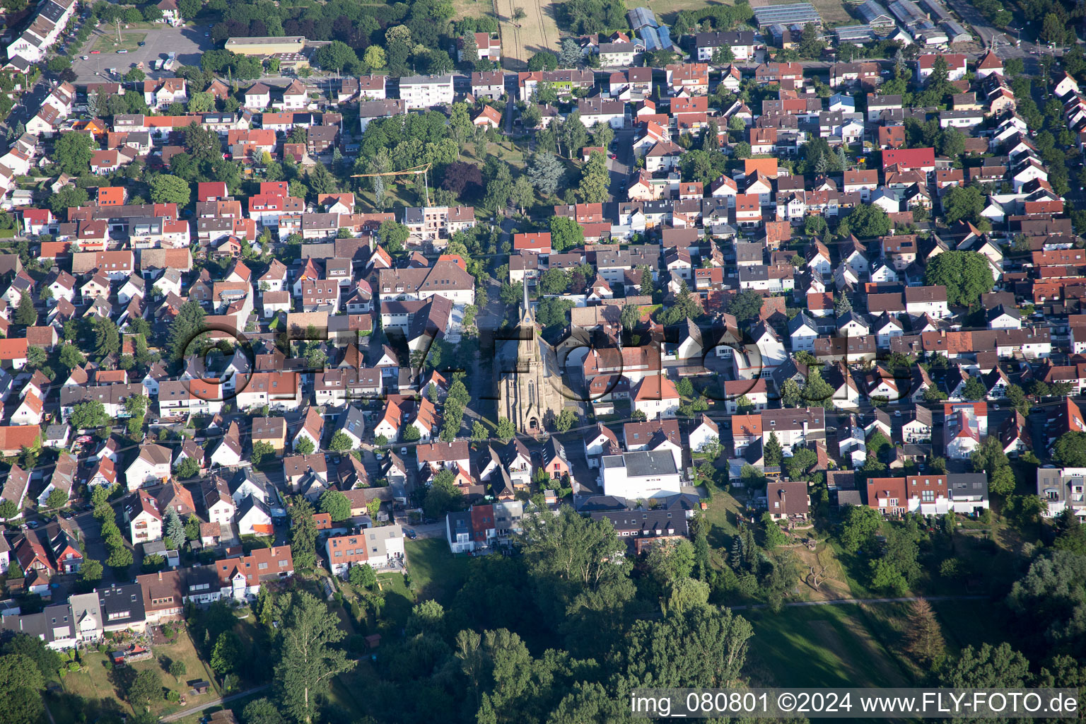 Bird's eye view of District Neureut in Karlsruhe in the state Baden-Wuerttemberg, Germany