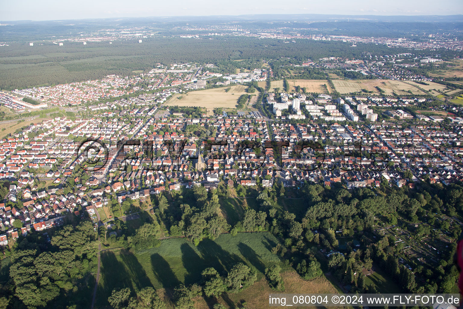 Drone recording of District Neureut in Karlsruhe in the state Baden-Wuerttemberg, Germany