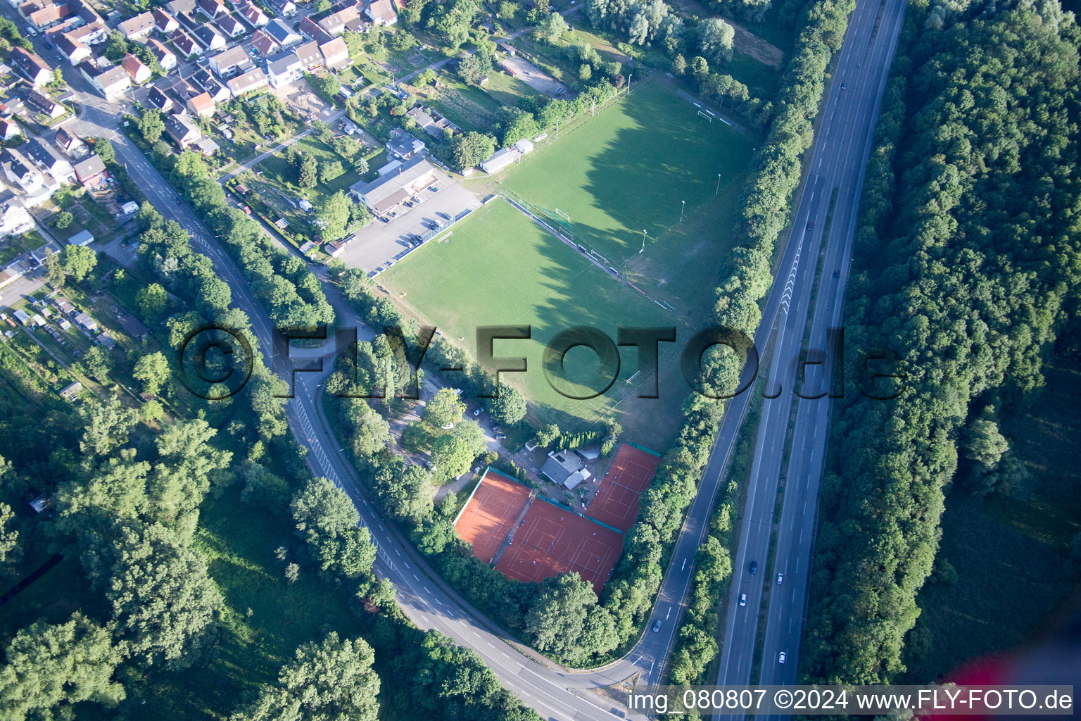 Drone image of District Neureut in Karlsruhe in the state Baden-Wuerttemberg, Germany