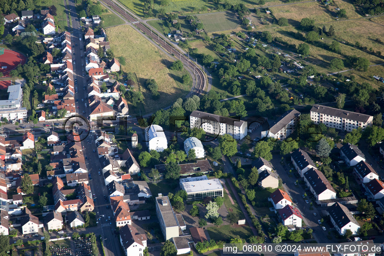 District Neureut in Karlsruhe in the state Baden-Wuerttemberg, Germany from a drone