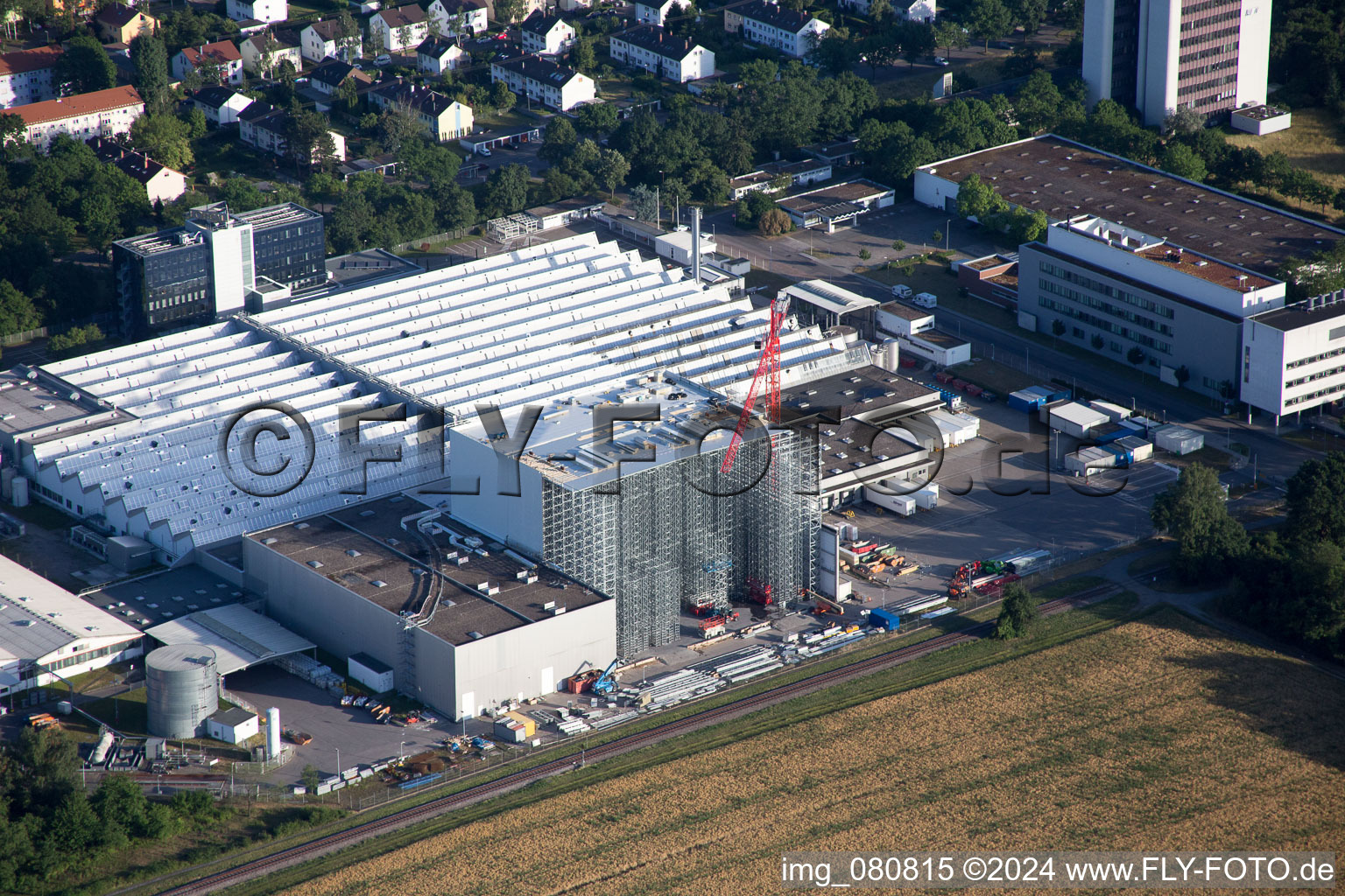 Aerial view of L'Oreal construction site in the district Neureut in Karlsruhe in the state Baden-Wuerttemberg, Germany