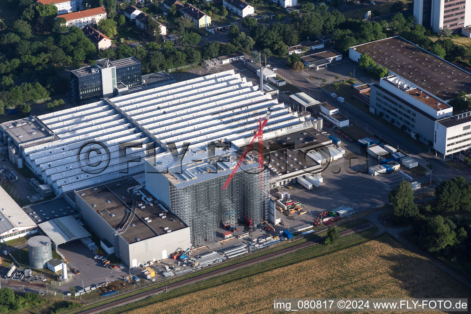 Aerial photograpy of L'Oreal construction site in the district Neureut in Karlsruhe in the state Baden-Wuerttemberg, Germany