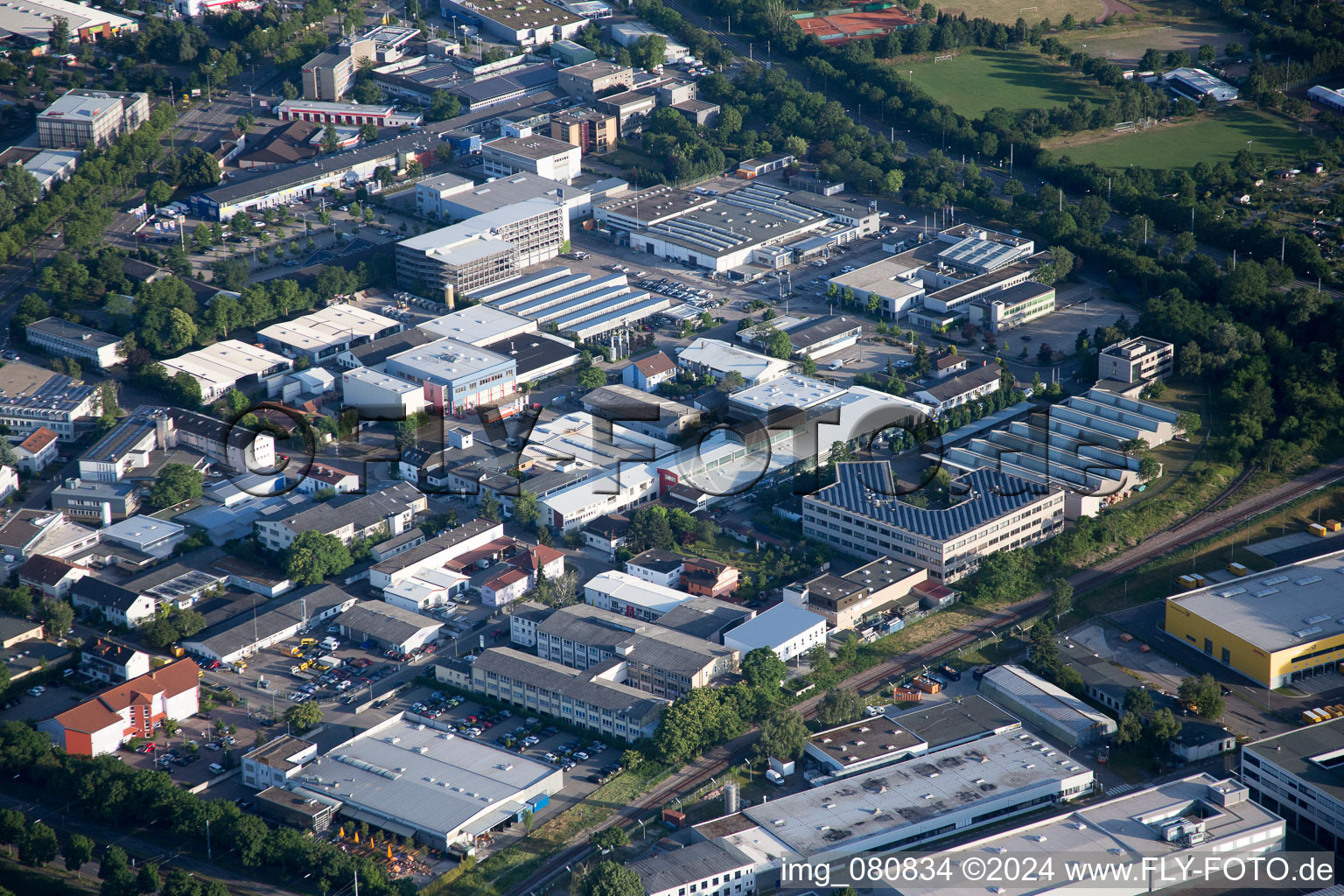 Aerial photograpy of District Knielingen in Karlsruhe in the state Baden-Wuerttemberg, Germany