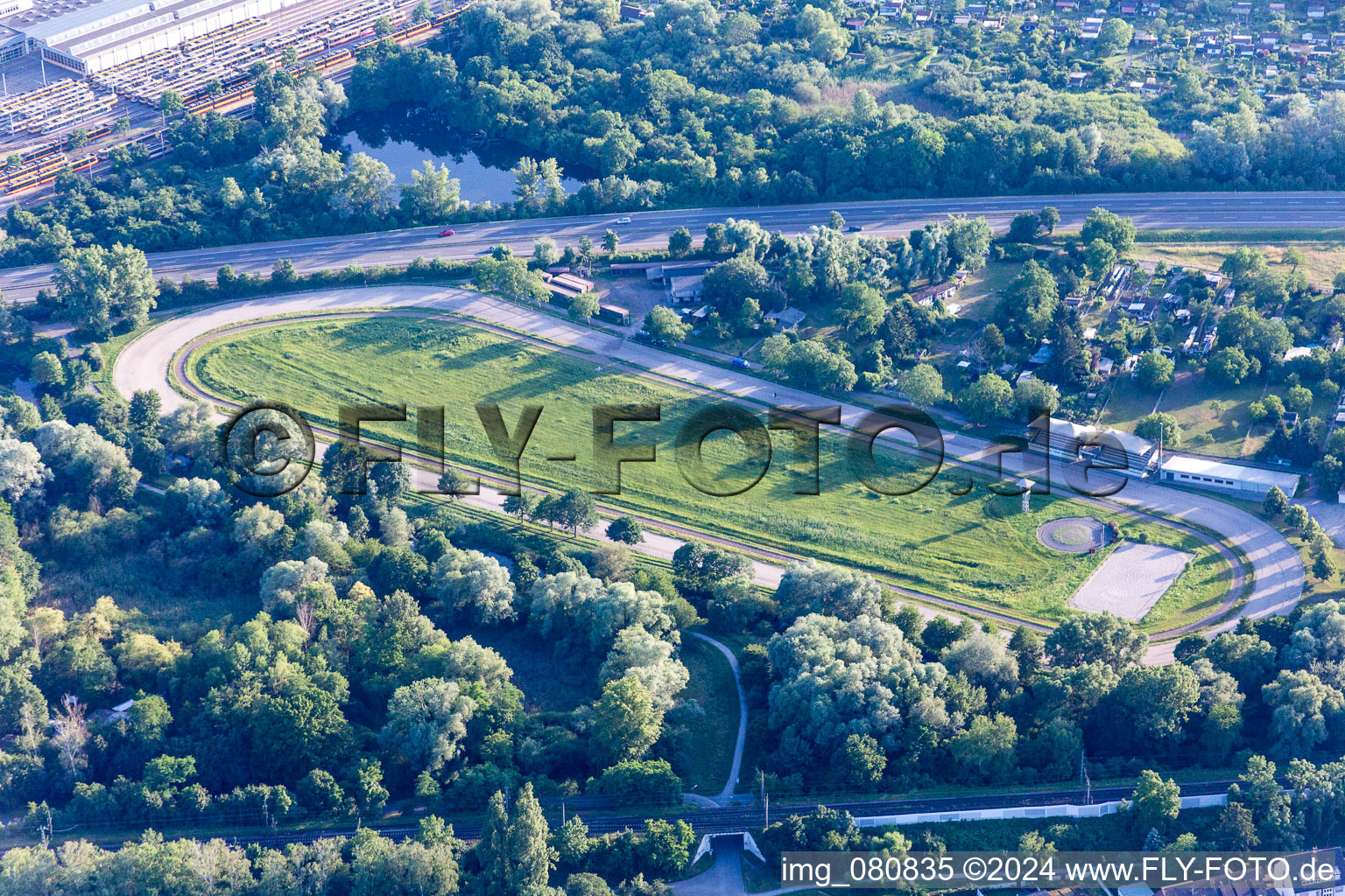 Oblique view of District Knielingen in Karlsruhe in the state Baden-Wuerttemberg, Germany