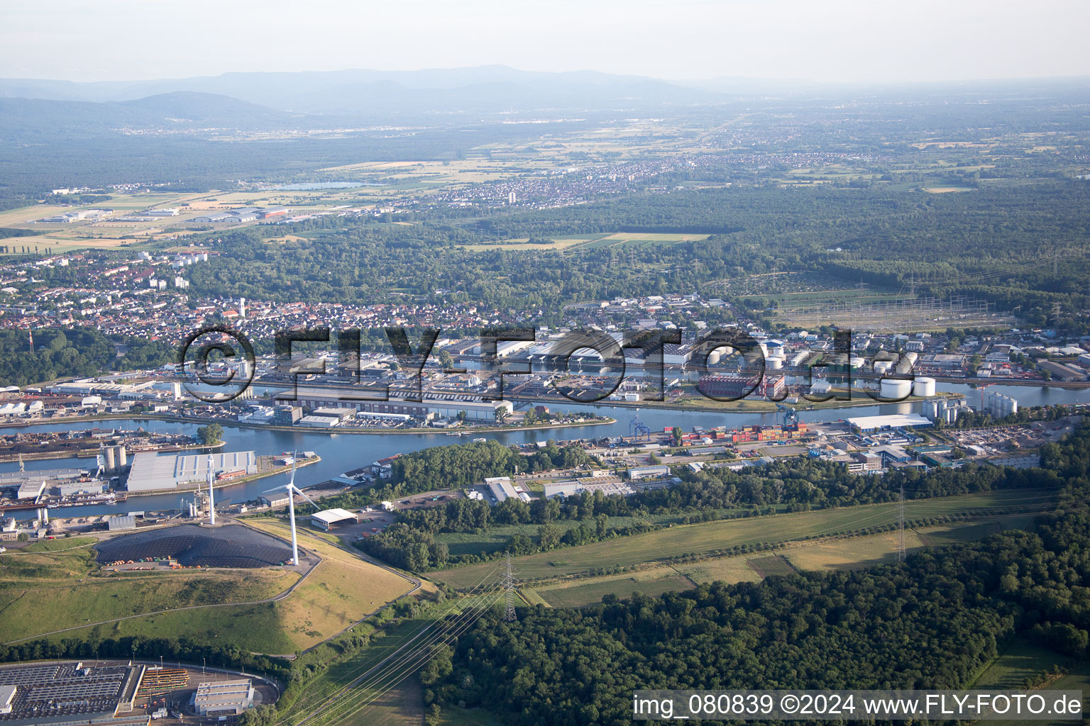 Oblique view of KA Rheinhafen in the district Rheinhafen in Karlsruhe in the state Baden-Wuerttemberg, Germany