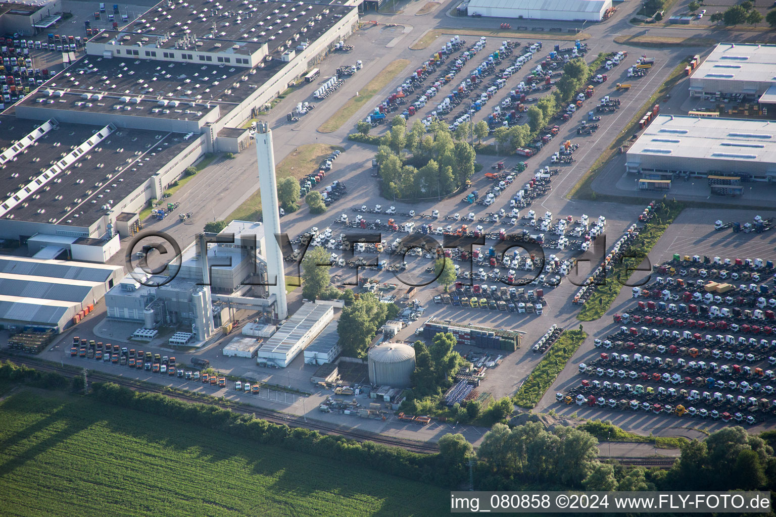 Aerial view of Daimler in the district Maximiliansau in Wörth am Rhein in the state Rhineland-Palatinate, Germany