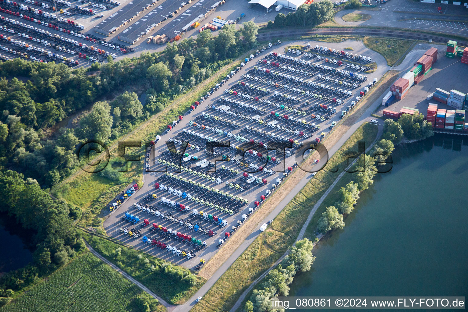 Aerial photograpy of Daimler in the district Maximiliansau in Wörth am Rhein in the state Rhineland-Palatinate, Germany