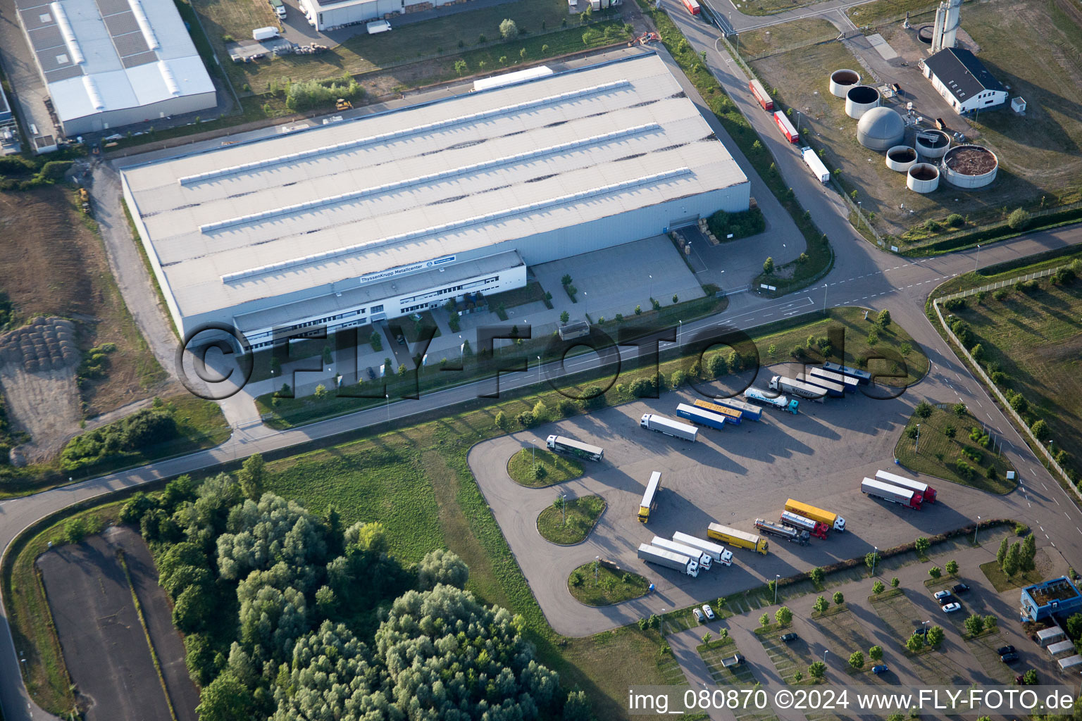 Aerial view of Oberwald industrial area in Wörth am Rhein in the state Rhineland-Palatinate, Germany