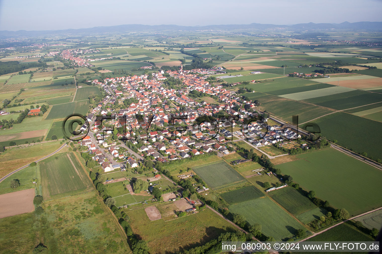 Minfeld in the state Rhineland-Palatinate, Germany from a drone