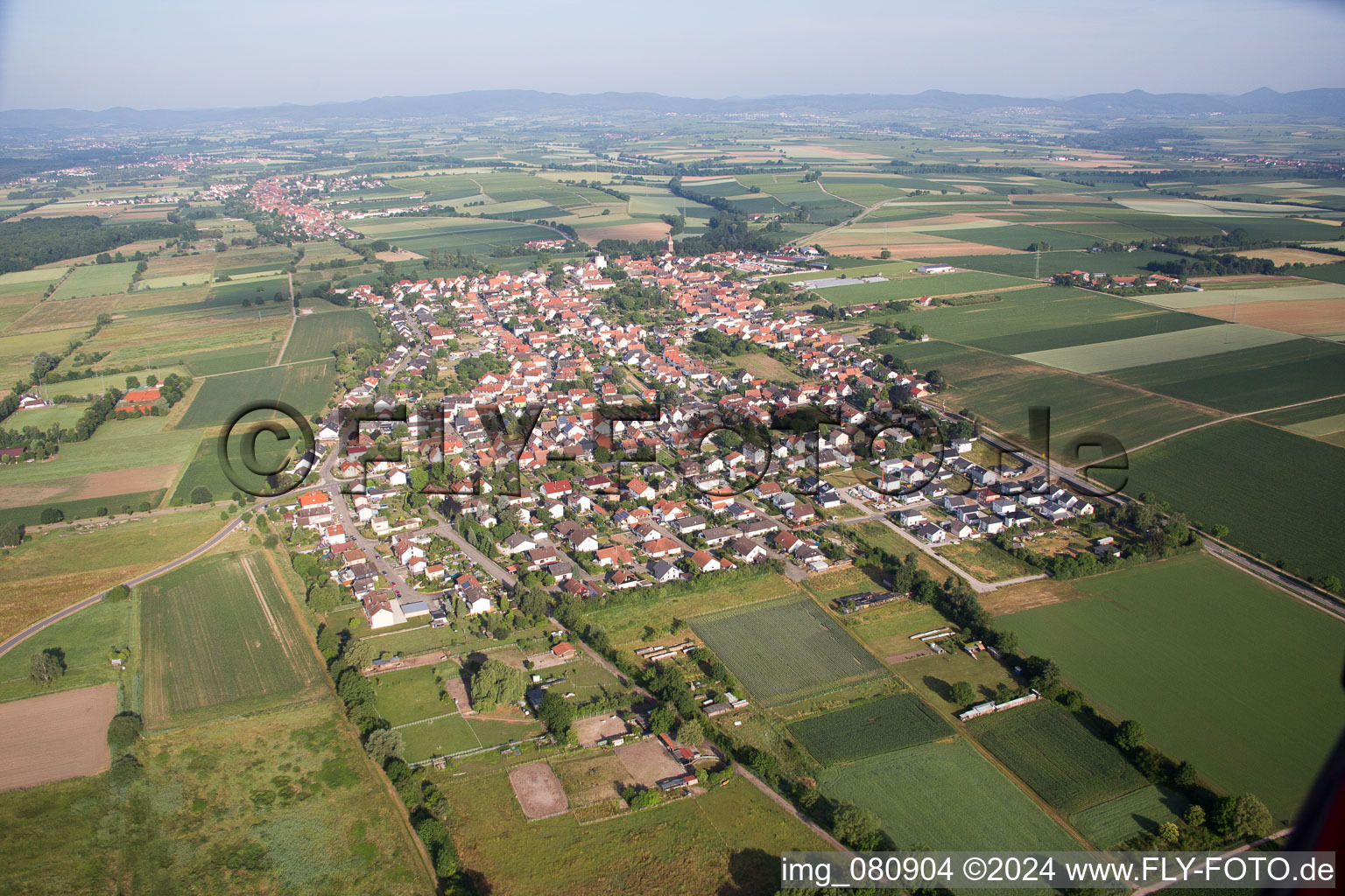 Minfeld in the state Rhineland-Palatinate, Germany seen from a drone