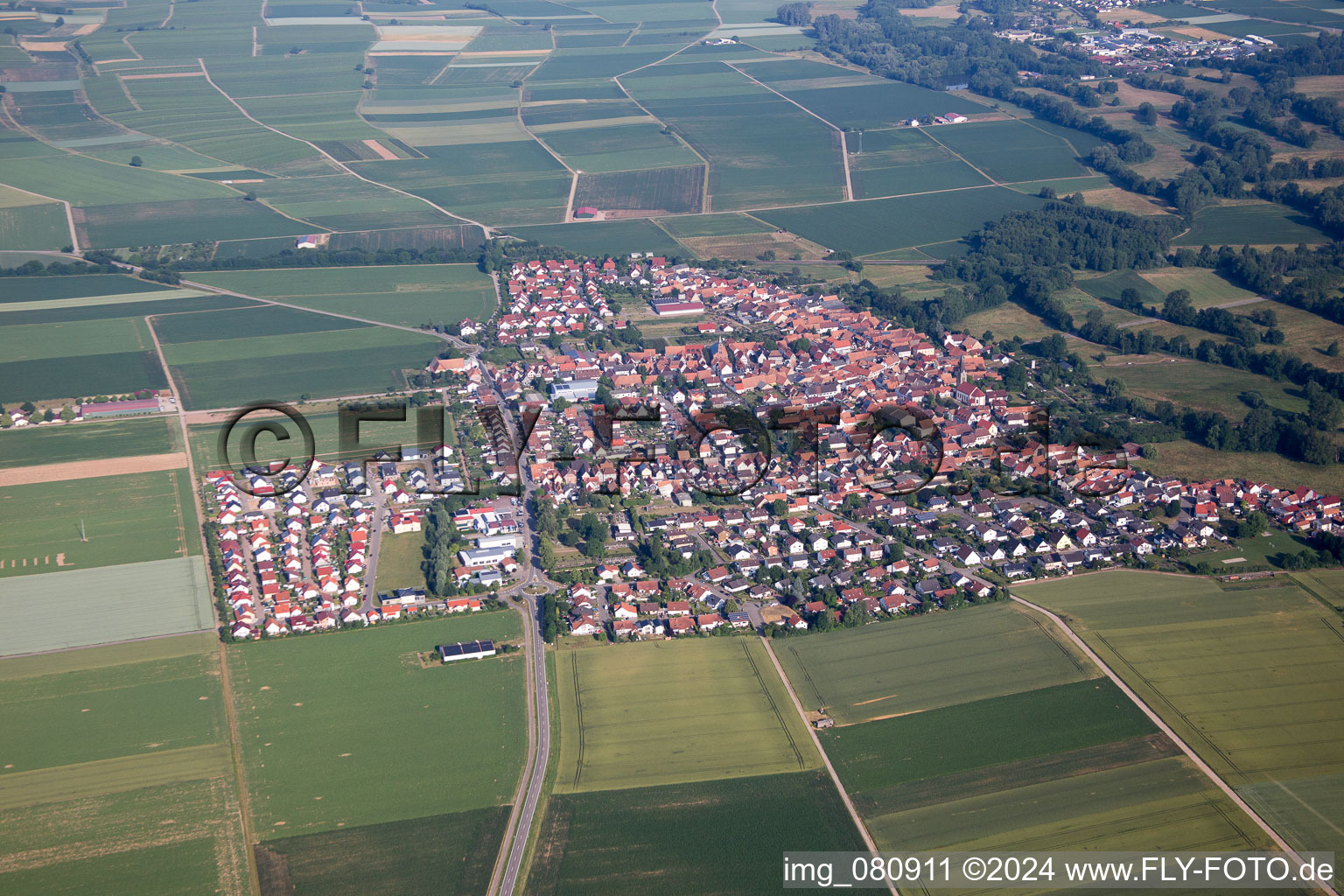 Drone recording of Steinweiler in the state Rhineland-Palatinate, Germany