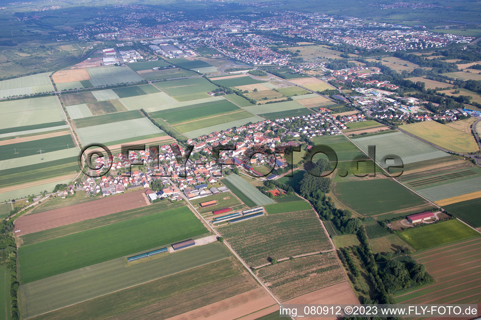 Aerial view of District Mörlheim in Landau in der Pfalz in the state Rhineland-Palatinate, Germany