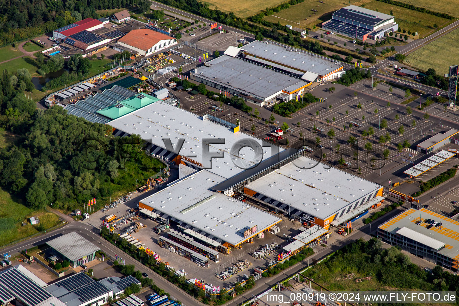 Building of the construction market of Hornbach Zentrale in the district Industriegebiet Bornheim in Bornheim in the state Rhineland-Palatinate