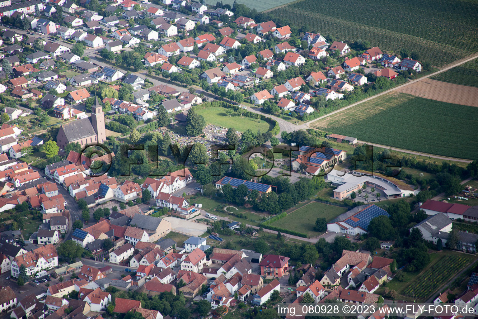 Aerial view of Essingen in the state Rhineland-Palatinate, Germany