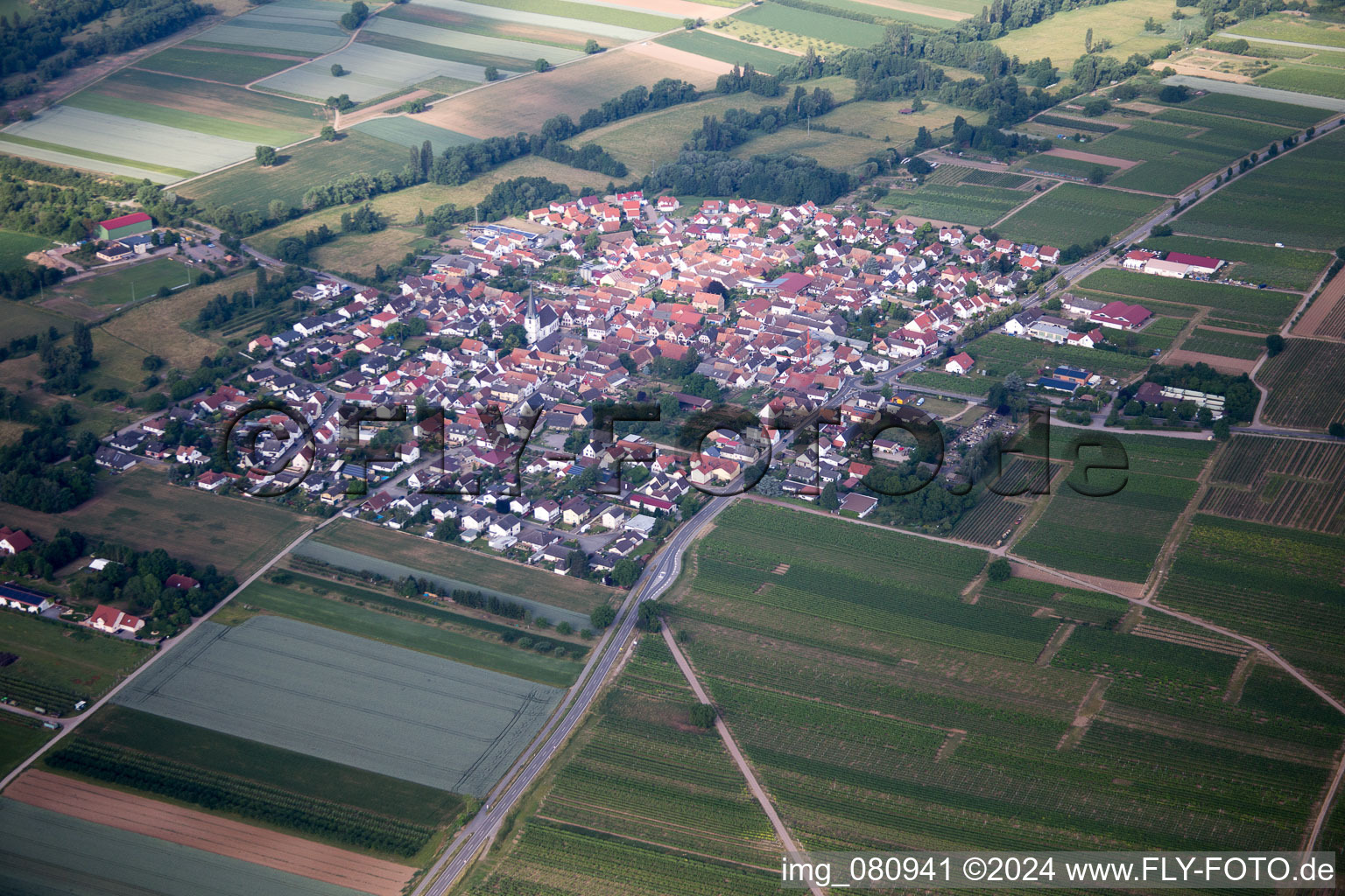 Oblique view of Venningen in the state Rhineland-Palatinate, Germany