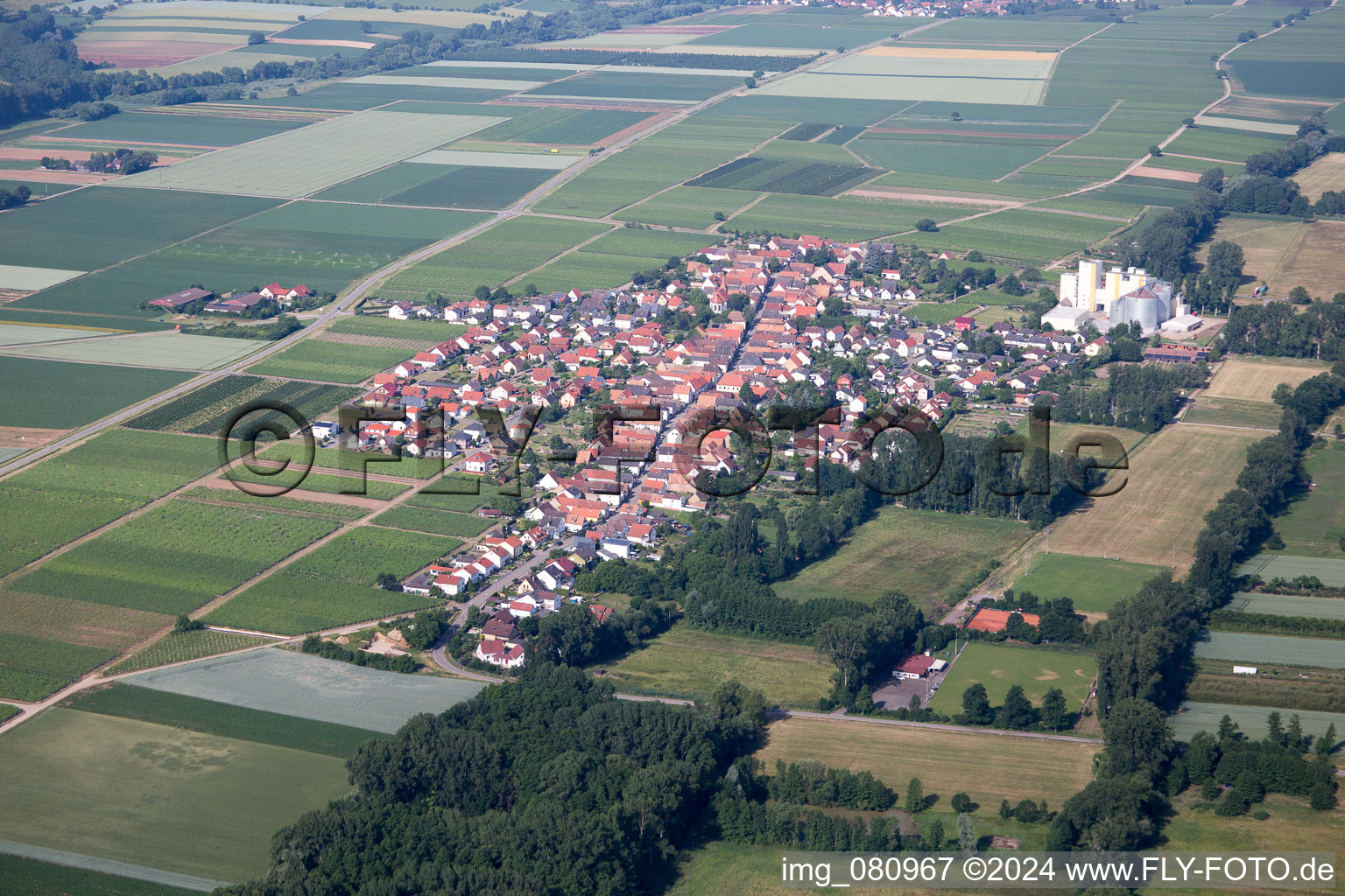 Aerial view of Freimersheim in the state Rhineland-Palatinate, Germany