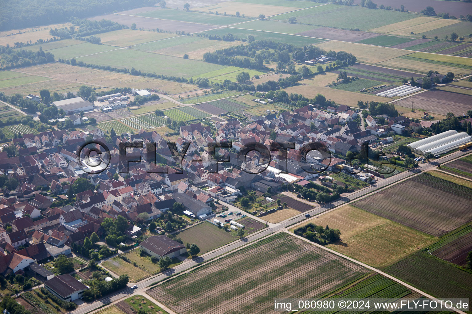 Zeiskam in the state Rhineland-Palatinate, Germany viewn from the air