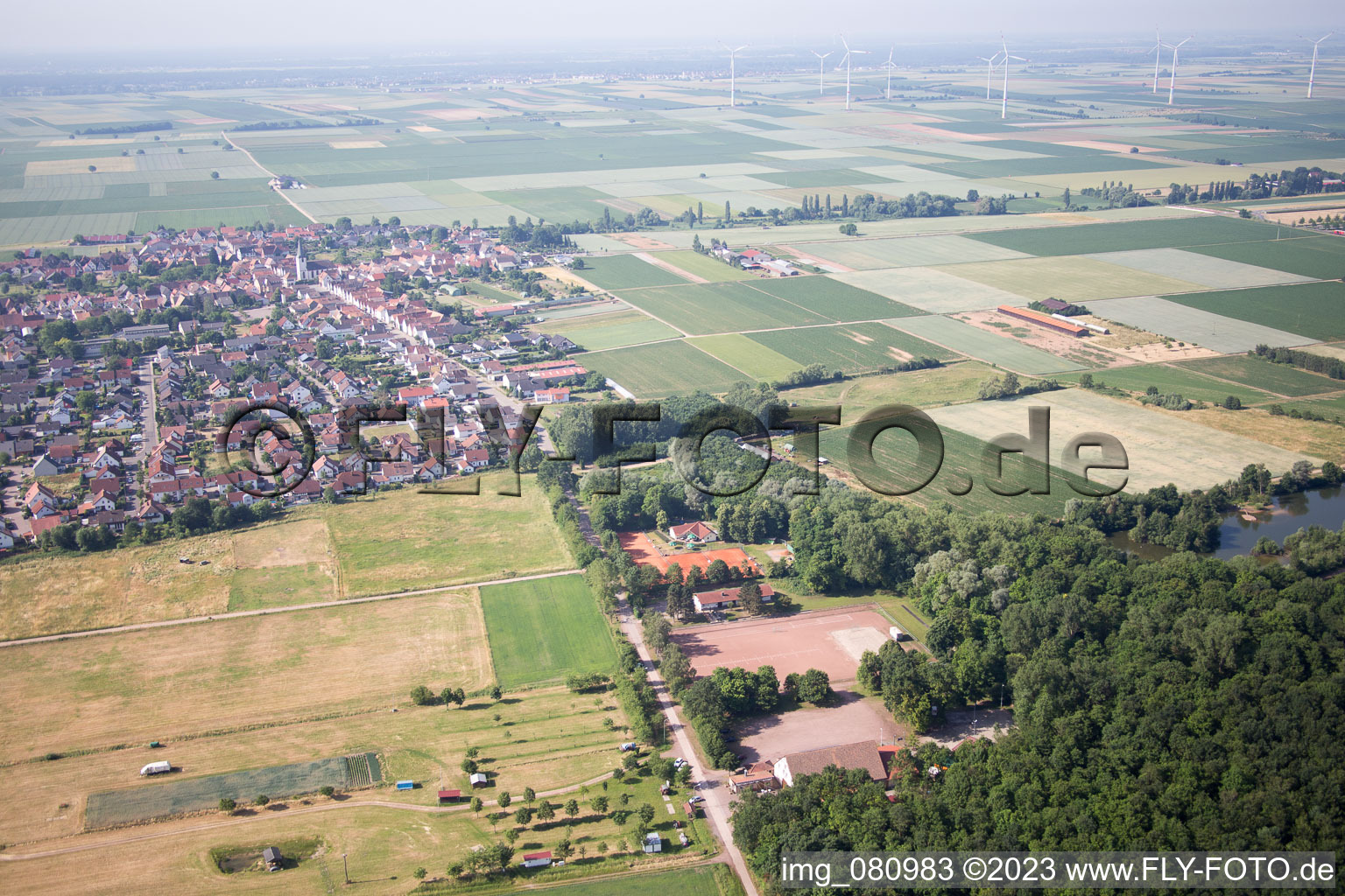 Drone image of Ottersheim bei Landau in the state Rhineland-Palatinate, Germany