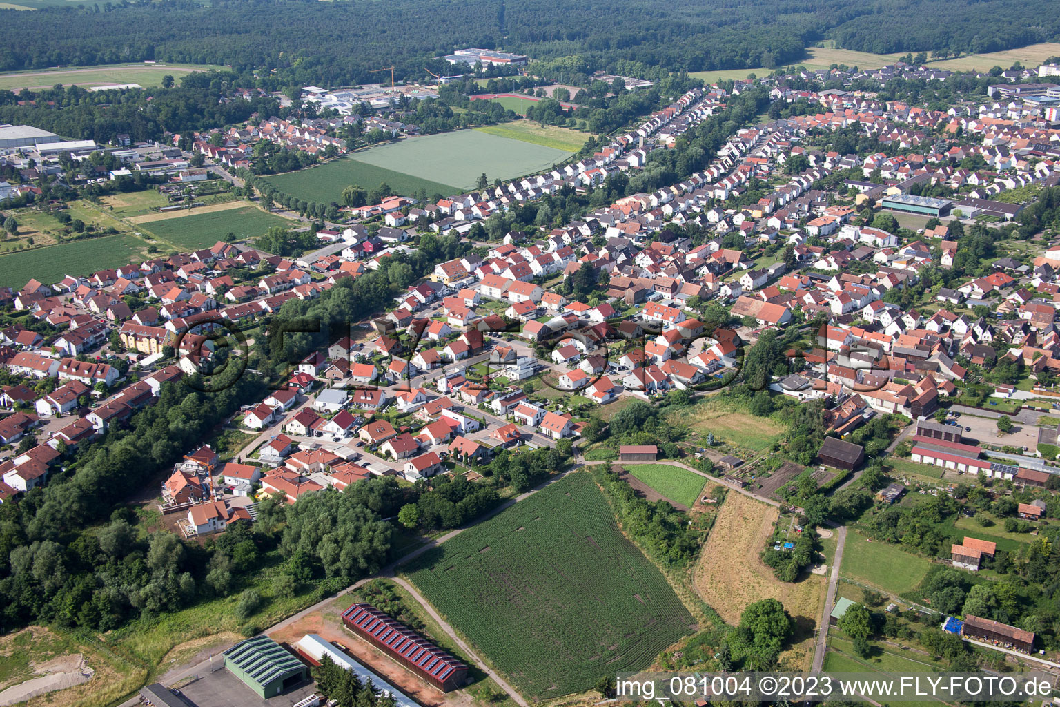 District Herxheim in Herxheim bei Landau in the state Rhineland-Palatinate, Germany from the plane