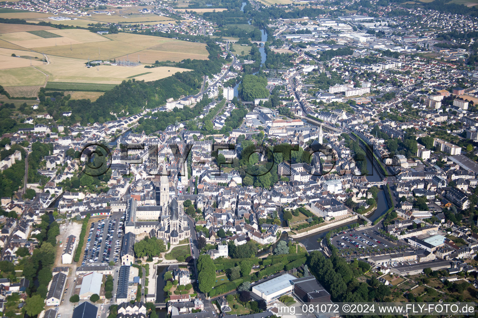 Vendôme in the state Loir et Cher, France from above