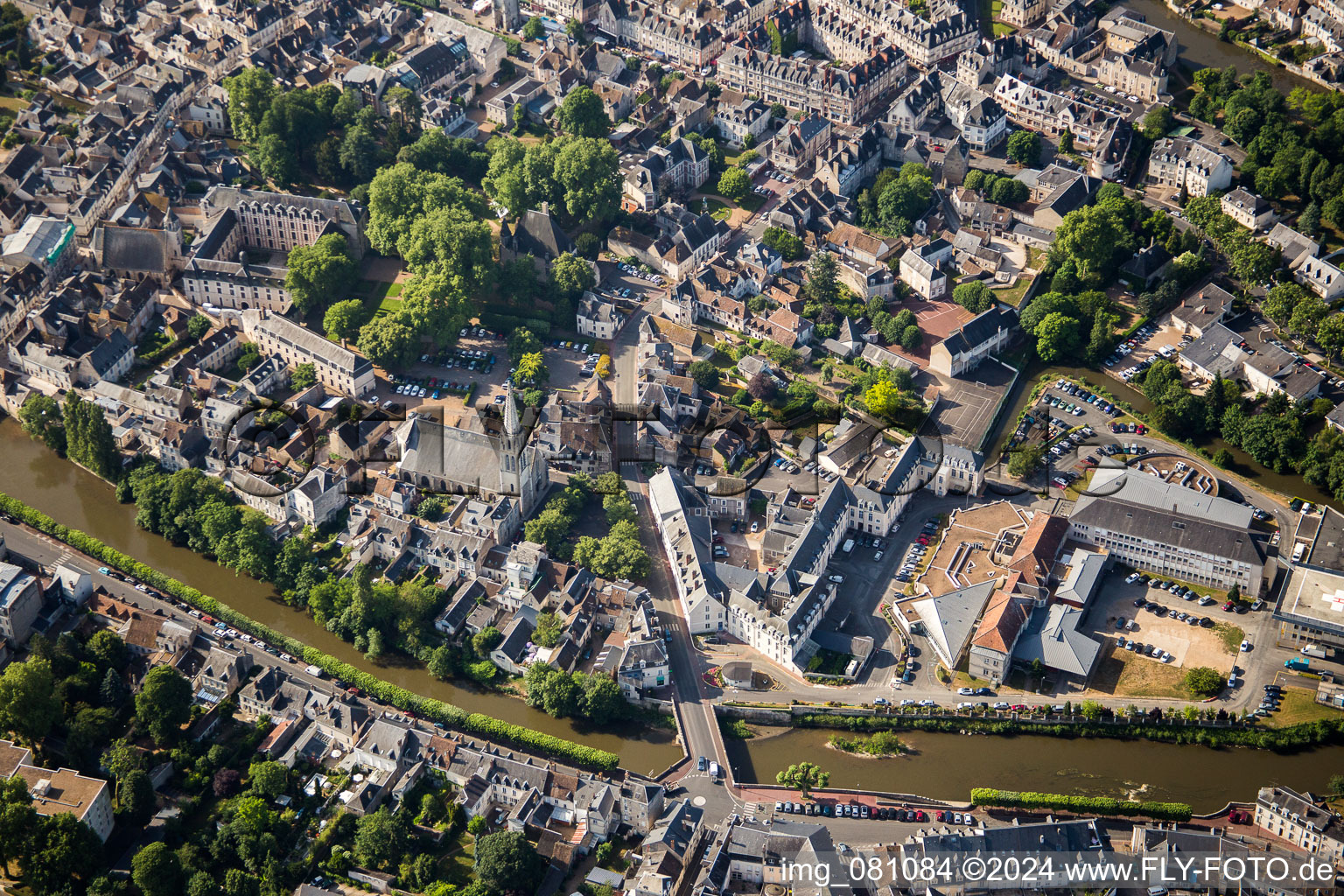 River - bridge construction of Rue Poterie crossing the Loir river in Vendome in Centre-Val de Loire, France